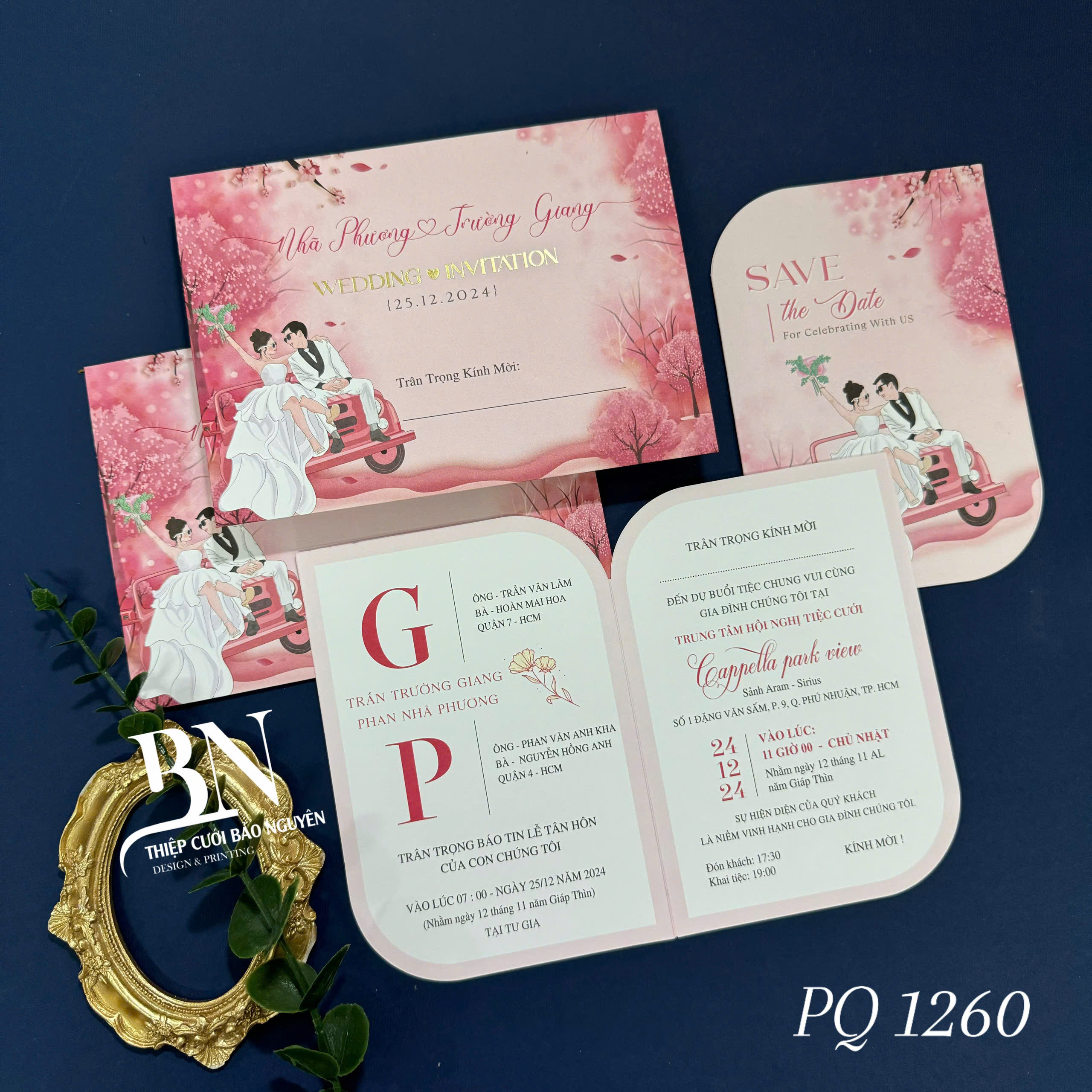 (PQ 1260) Thiệp Cưới Hiện Đại Có Ép Kim