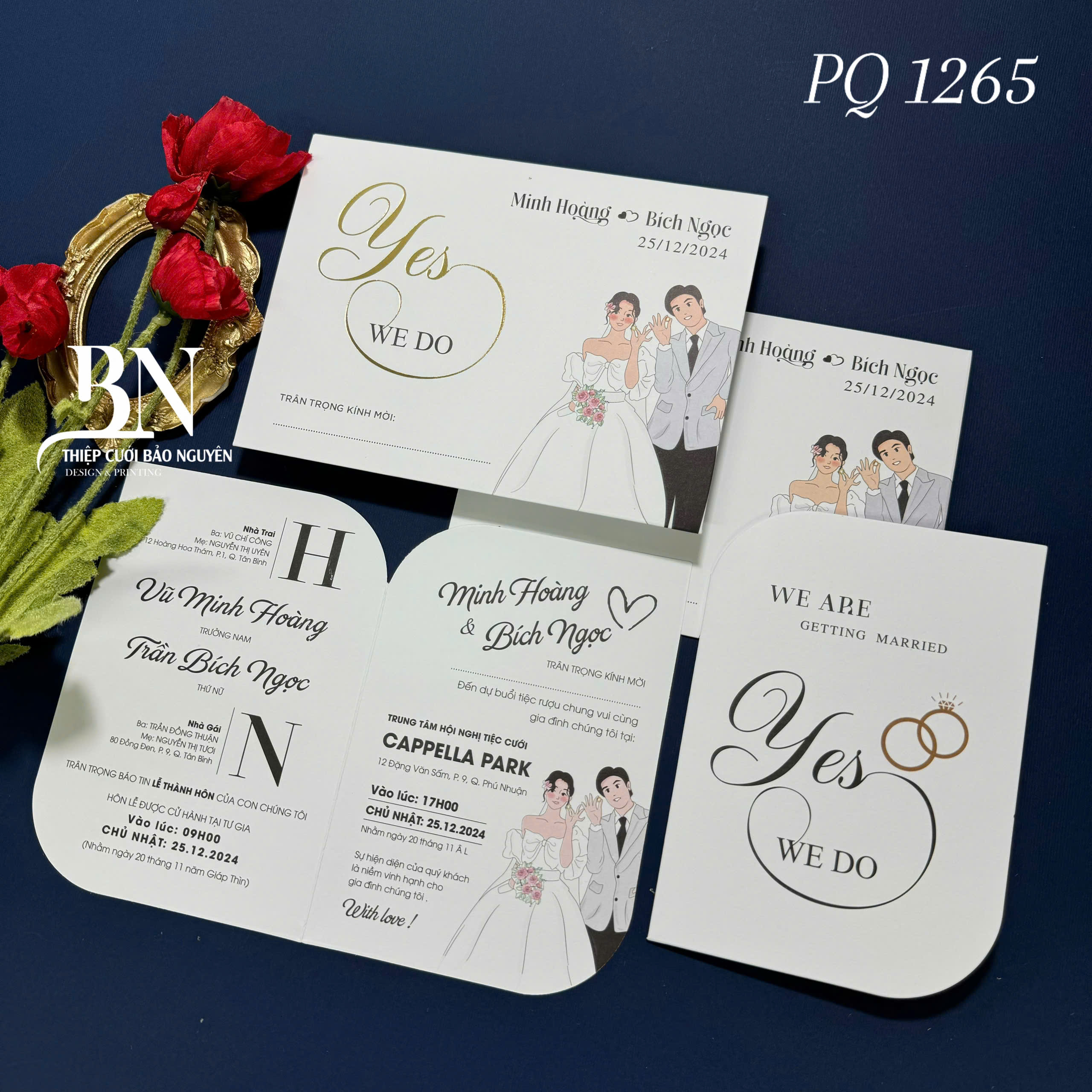 (PQ 1265) Thiệp Cưới Hiện Đại Có Ép Kim