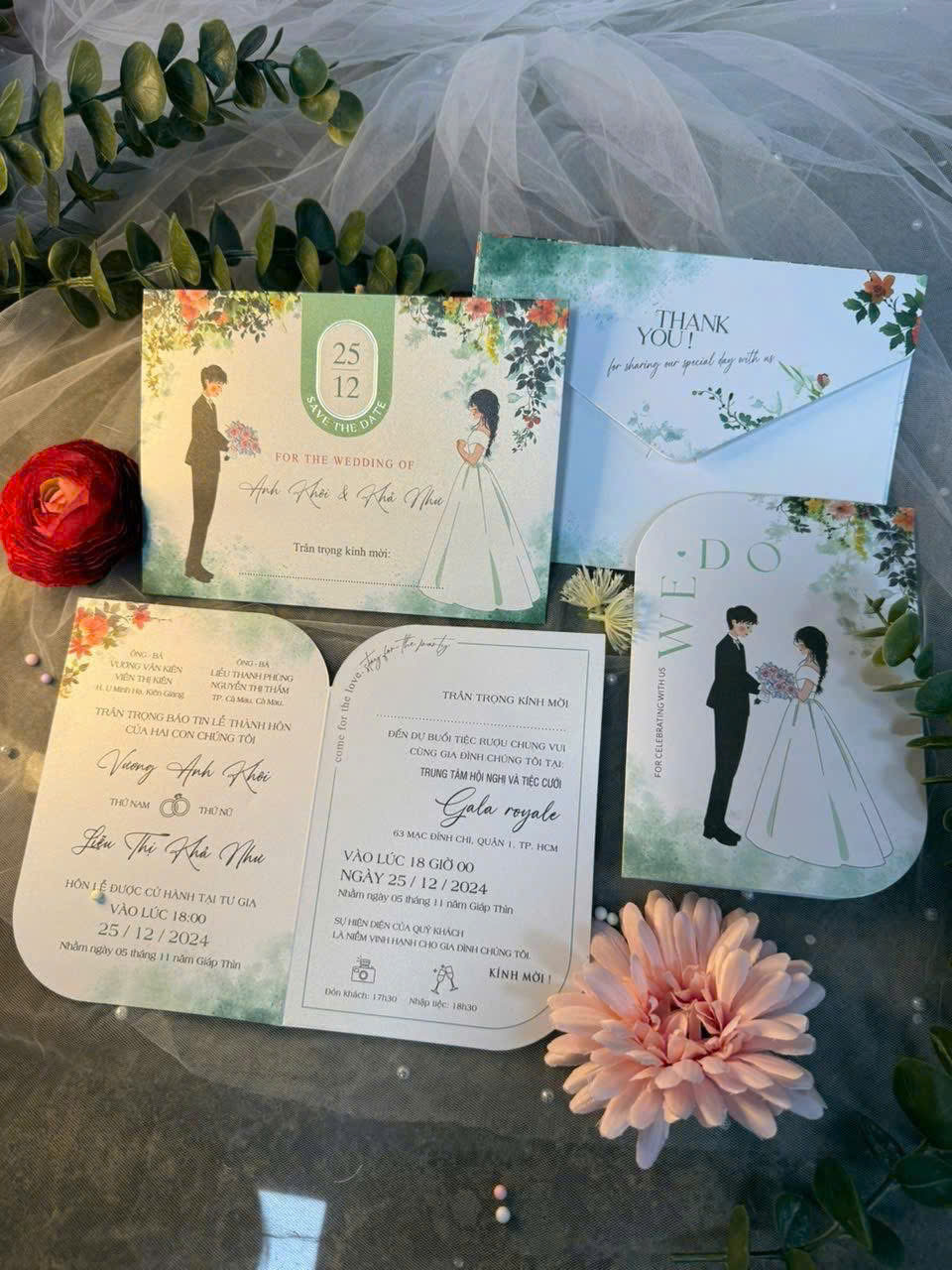 (PQ 1409) Thiệp Cưới Giấy Ánh Kim Thơm