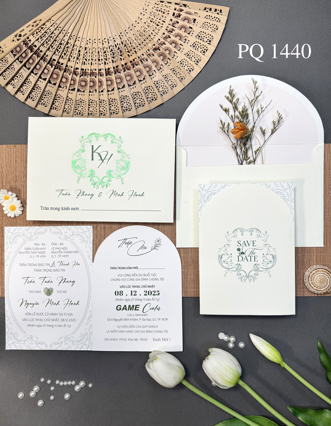 (PQ 1440) Thiệp Cưới Hiện Đại Có Ép Kim