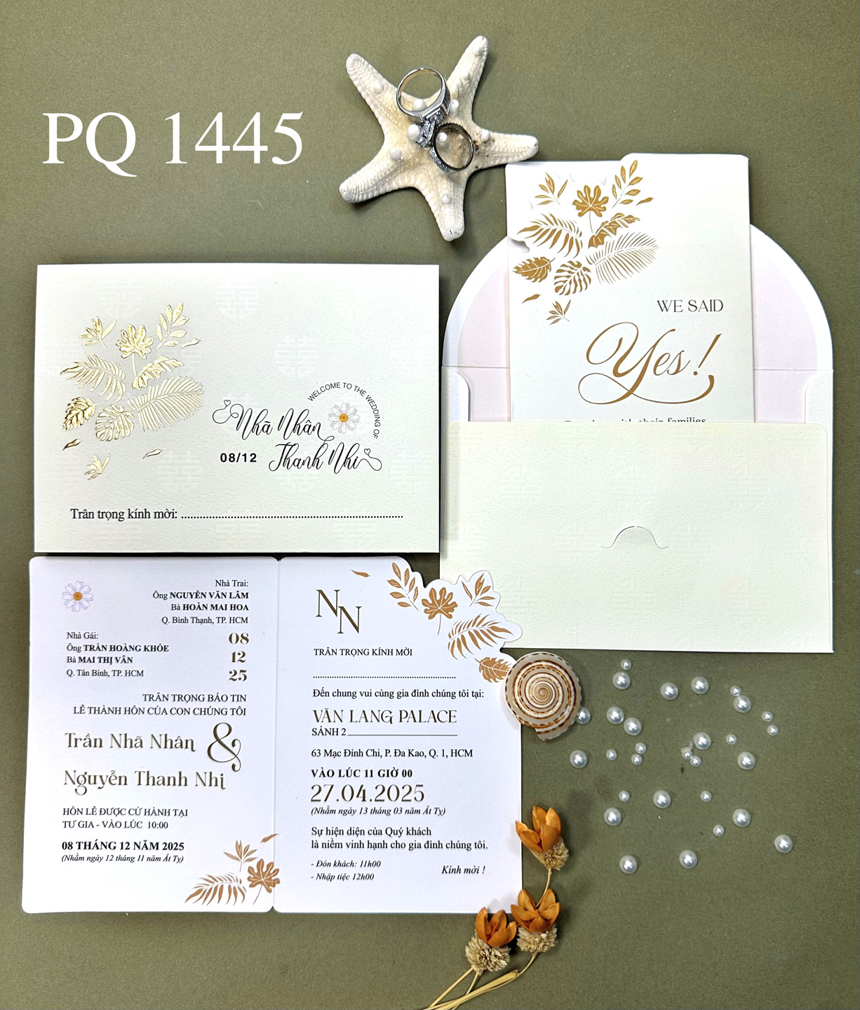 (PQ 1445) Thiệp Cưới Hiện Đại Có Ép Kim