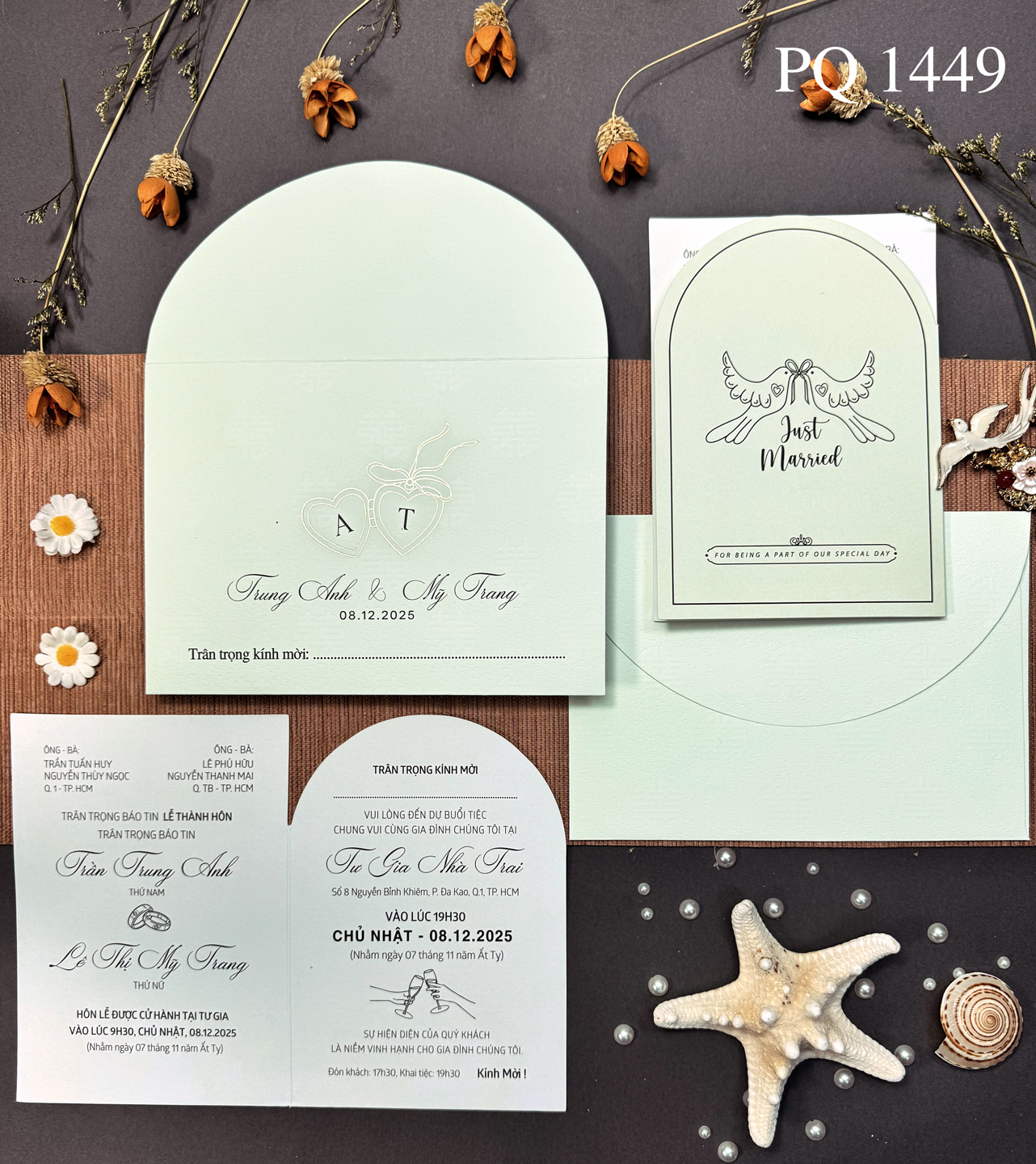 (PQ 1449) Thiệp Cưới Hiện Đại Có Ép Kim