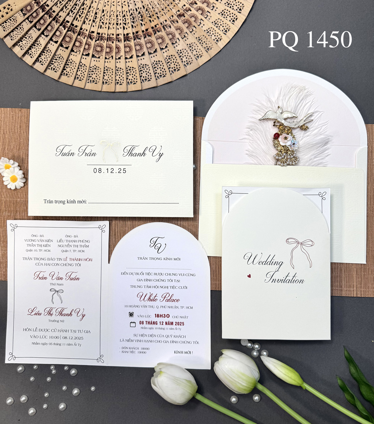 (PQ 1450) Thiệp Cưới Hiện Đại Có Ép Kim