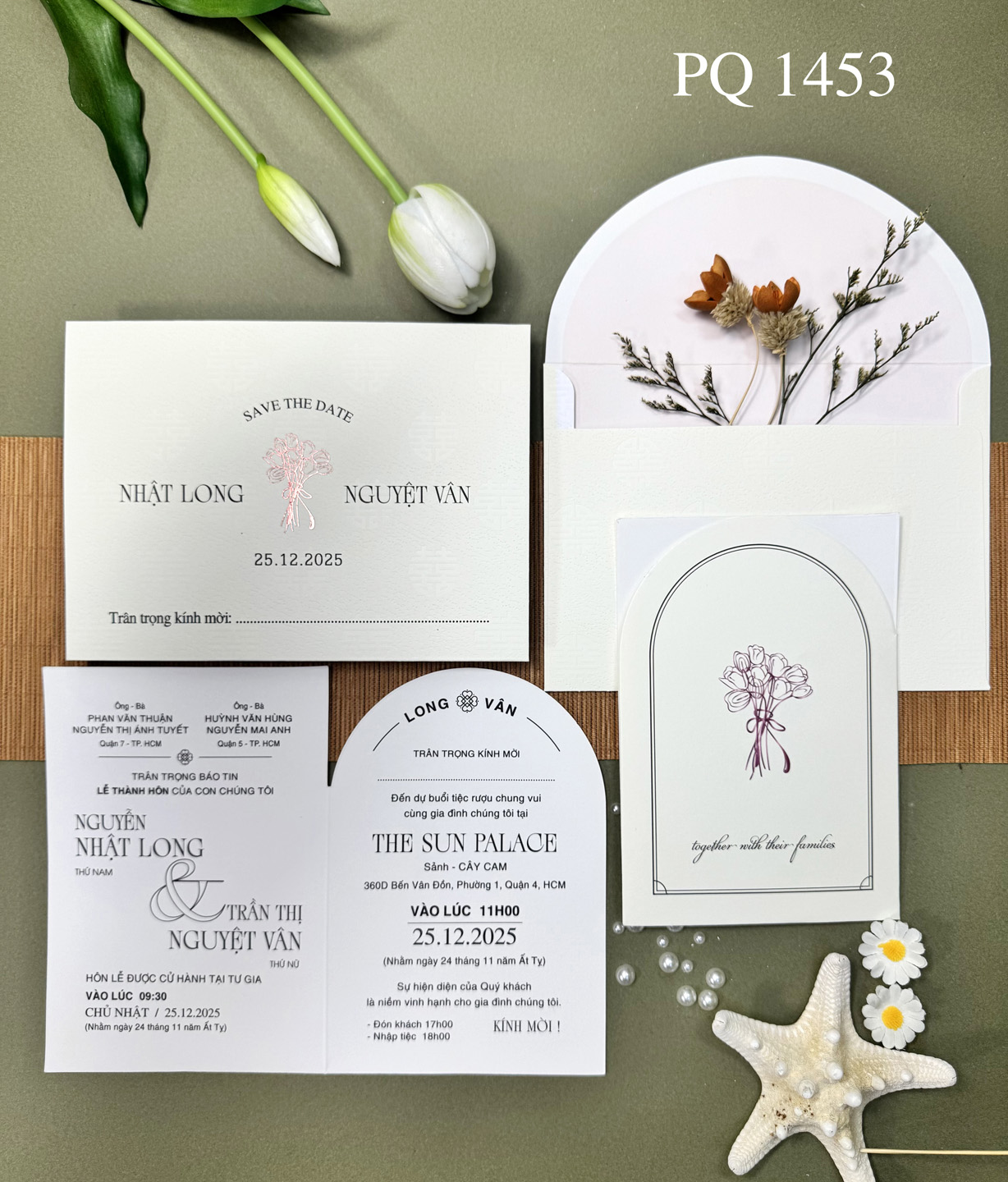 (PQ 1453) Thiệp Cưới Hiện Đại Có Ép Kim