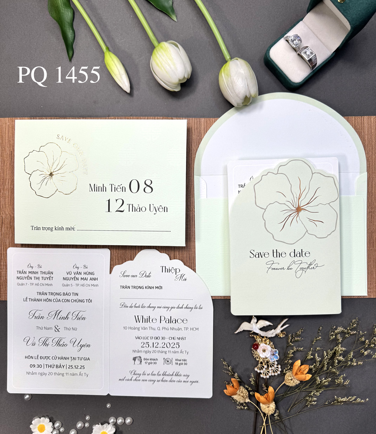 (PQ 1455) Thiệp Cưới Hiện Đại Có Ép Kim