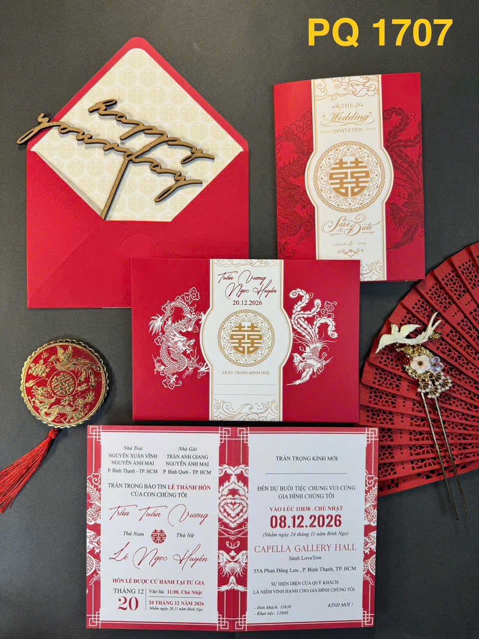 (PQ 1707) Thiệp Cưới Hiện Đại Ruột Gập Đôi