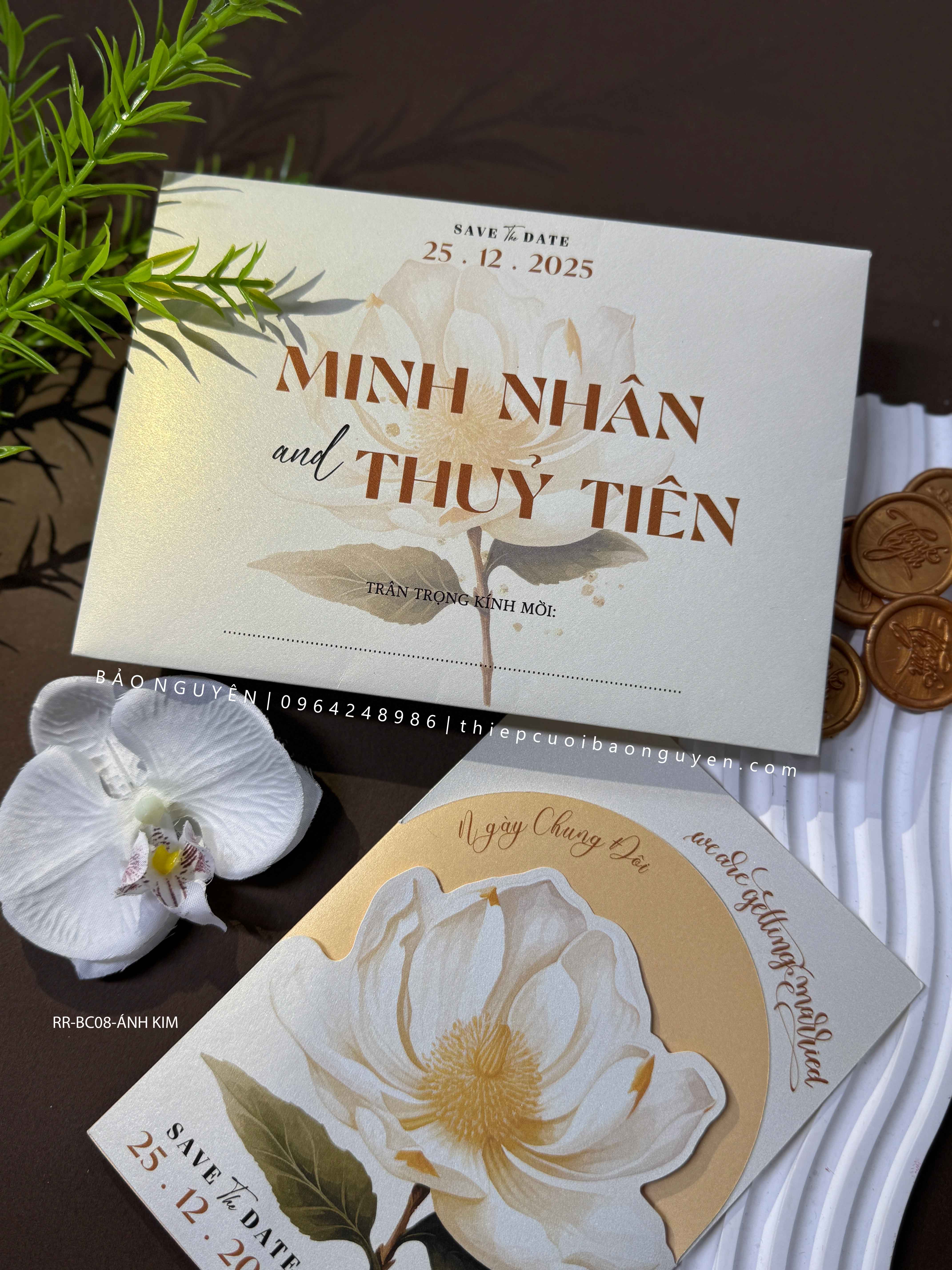 (RRBC-08) Thiệp Cưới Kỹ Thuật Số Ruột Gấp 3 Ánh Kim