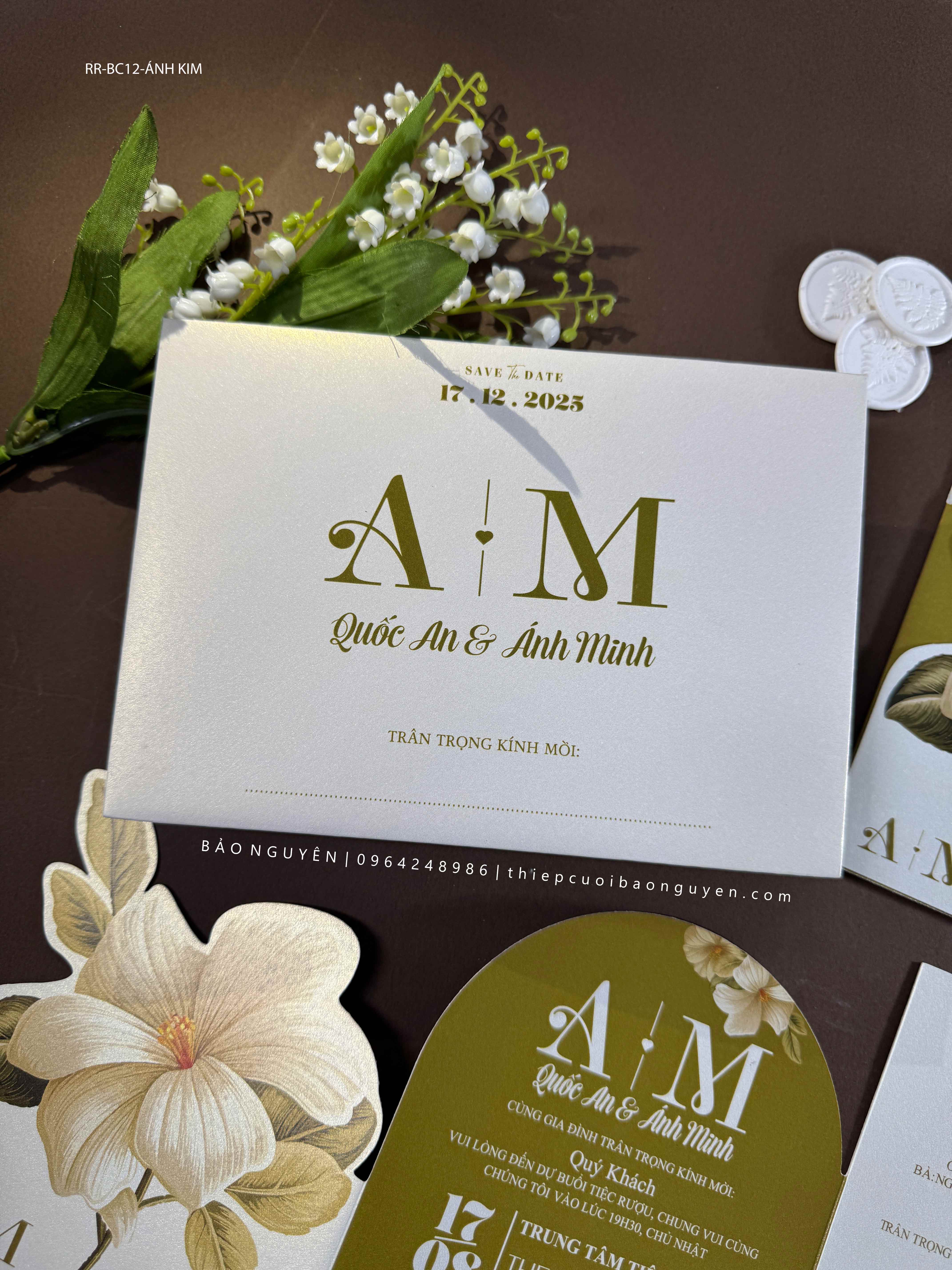 (RRBC-12) Thiệp Cưới Kỹ Thuật Số Ruột Gấp 3 Ánh Kim