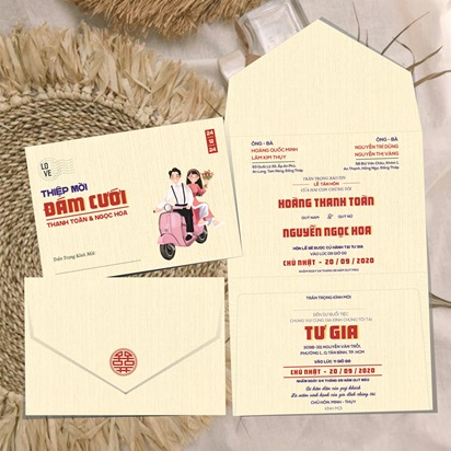 (RR3IN1 - BN026) Thiệp Cưới Gập 3 Có Bao Thư 3IN1