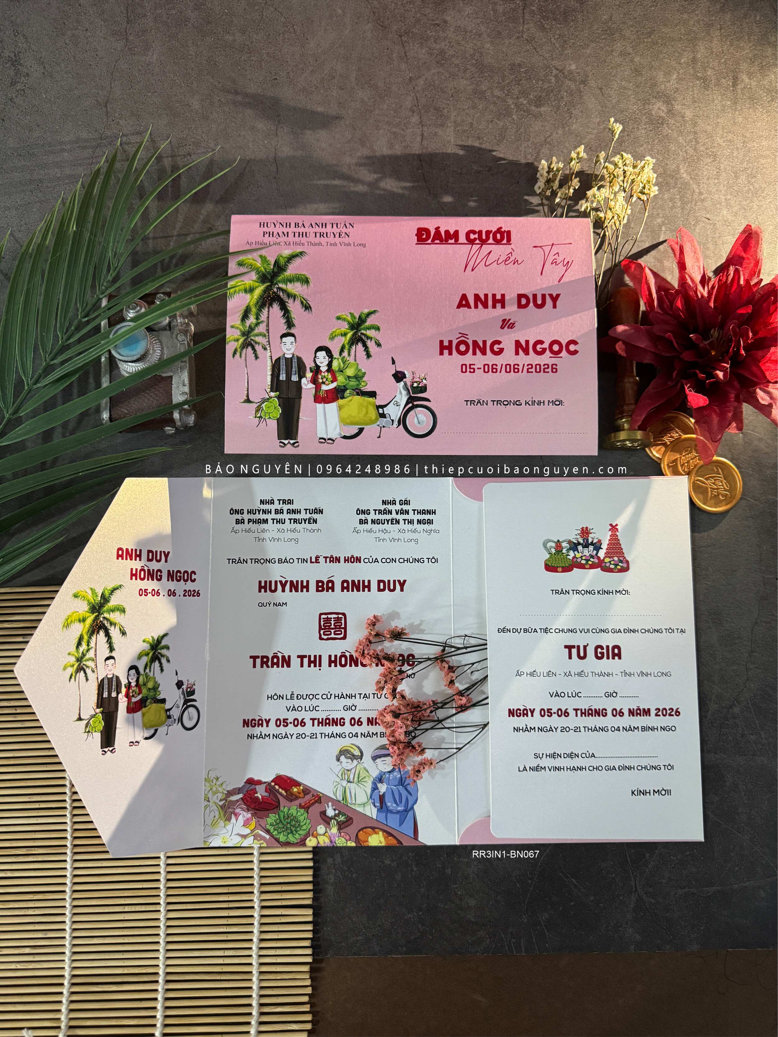 (RR3IN1-BN067) Thiệp Cưới 3in1 Giấy Ánh Kim