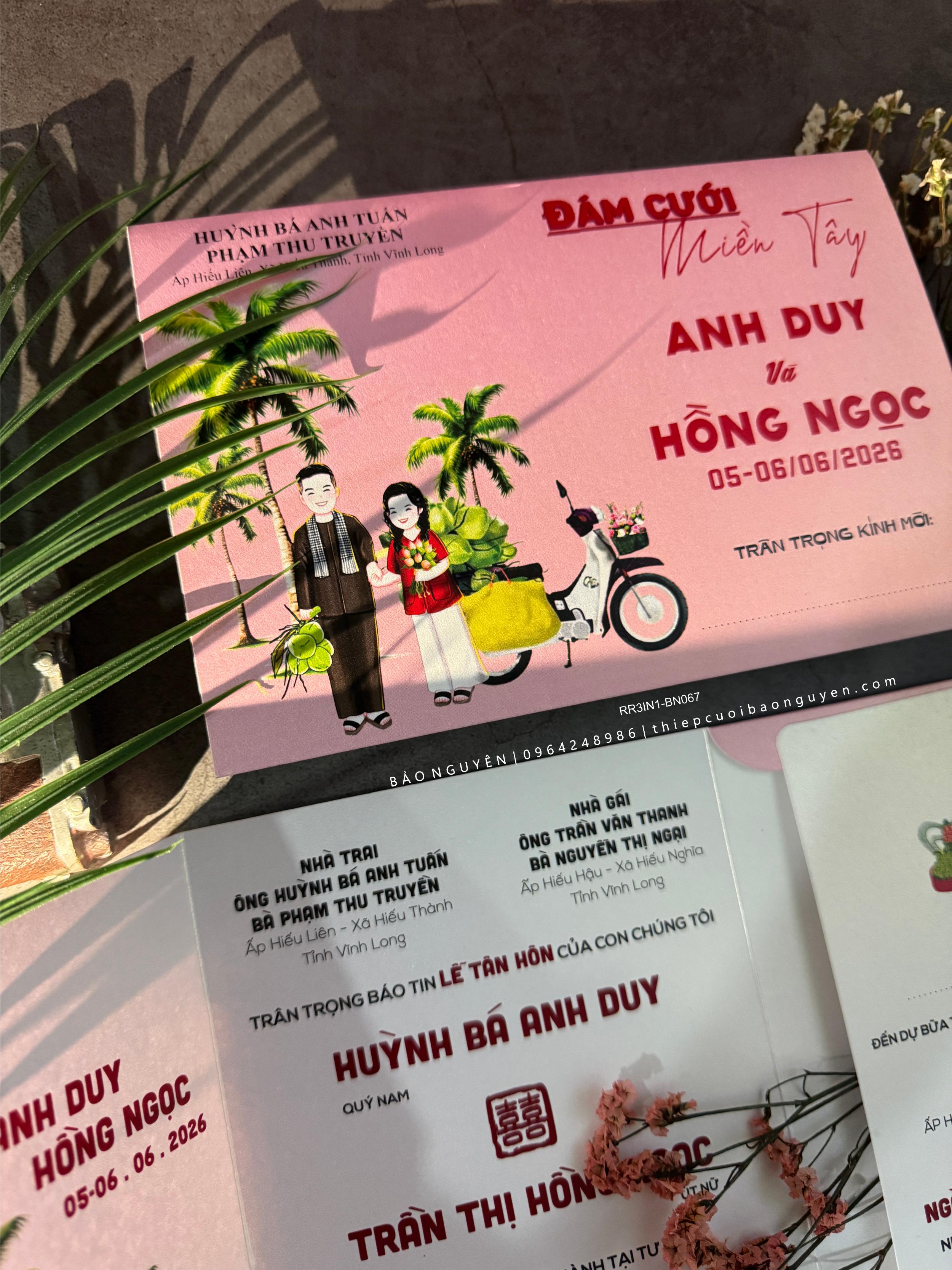 (RR3IN1-BN067) Thiệp Cưới 3in1 Giấy Ánh Kim