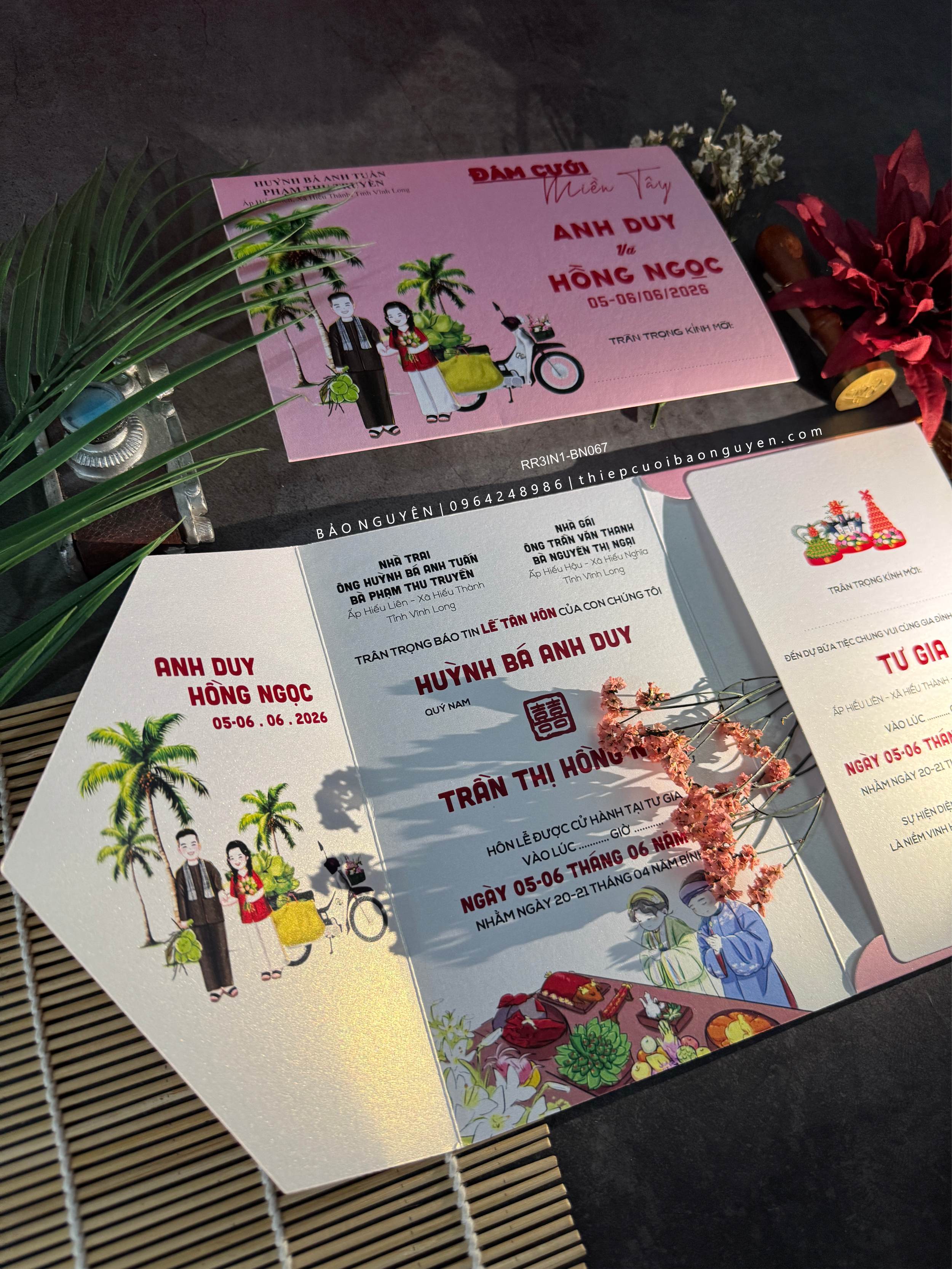(RR3IN1-BN067) Thiệp Cưới 3in1 Giấy Ánh Kim