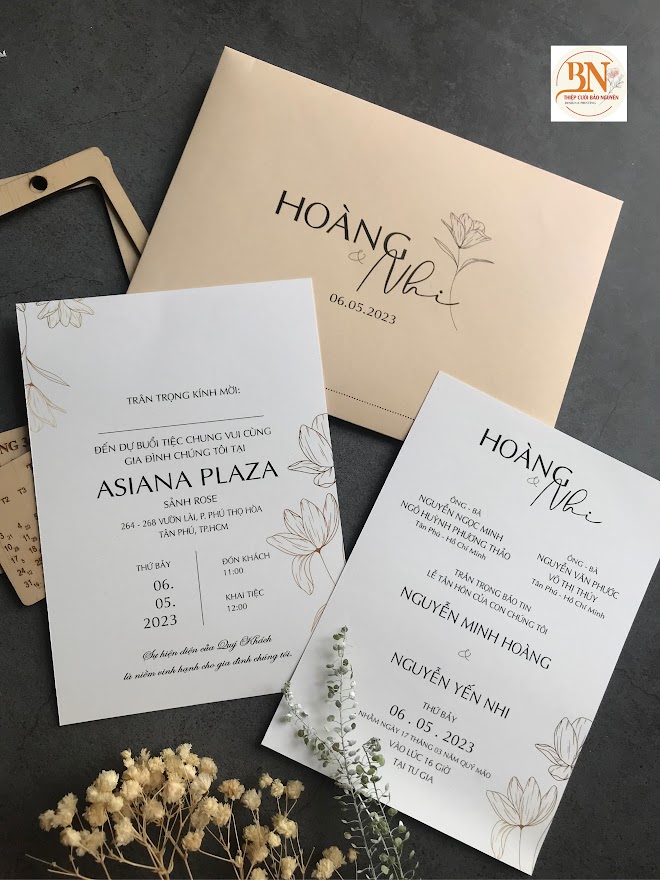 (RRK-BN21K) Thiệp Cưới KTS Giấy Ford 200 - Màu Kem