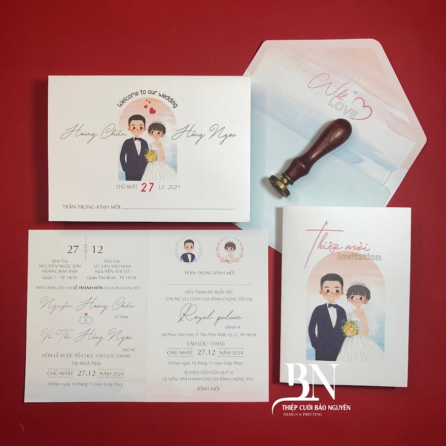 (T67) Thiệp Cưới Hiện Đại Ruột Gập Đôi