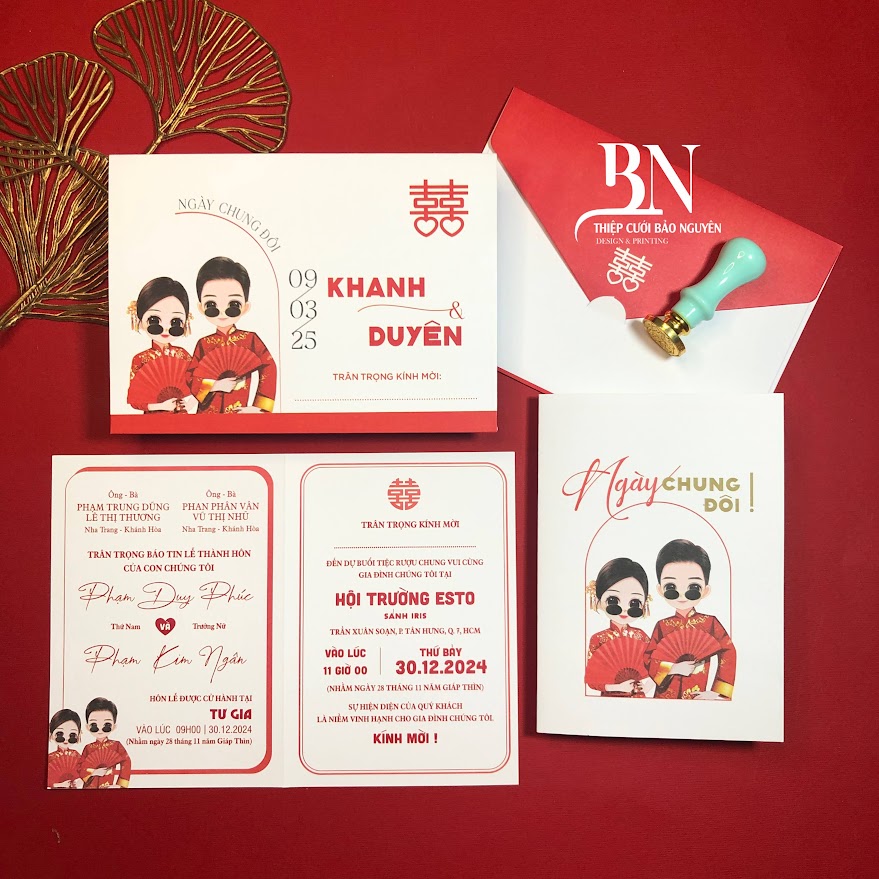 (T68) Thiệp Cưới Hiện Đại Ruột Gập Đôi