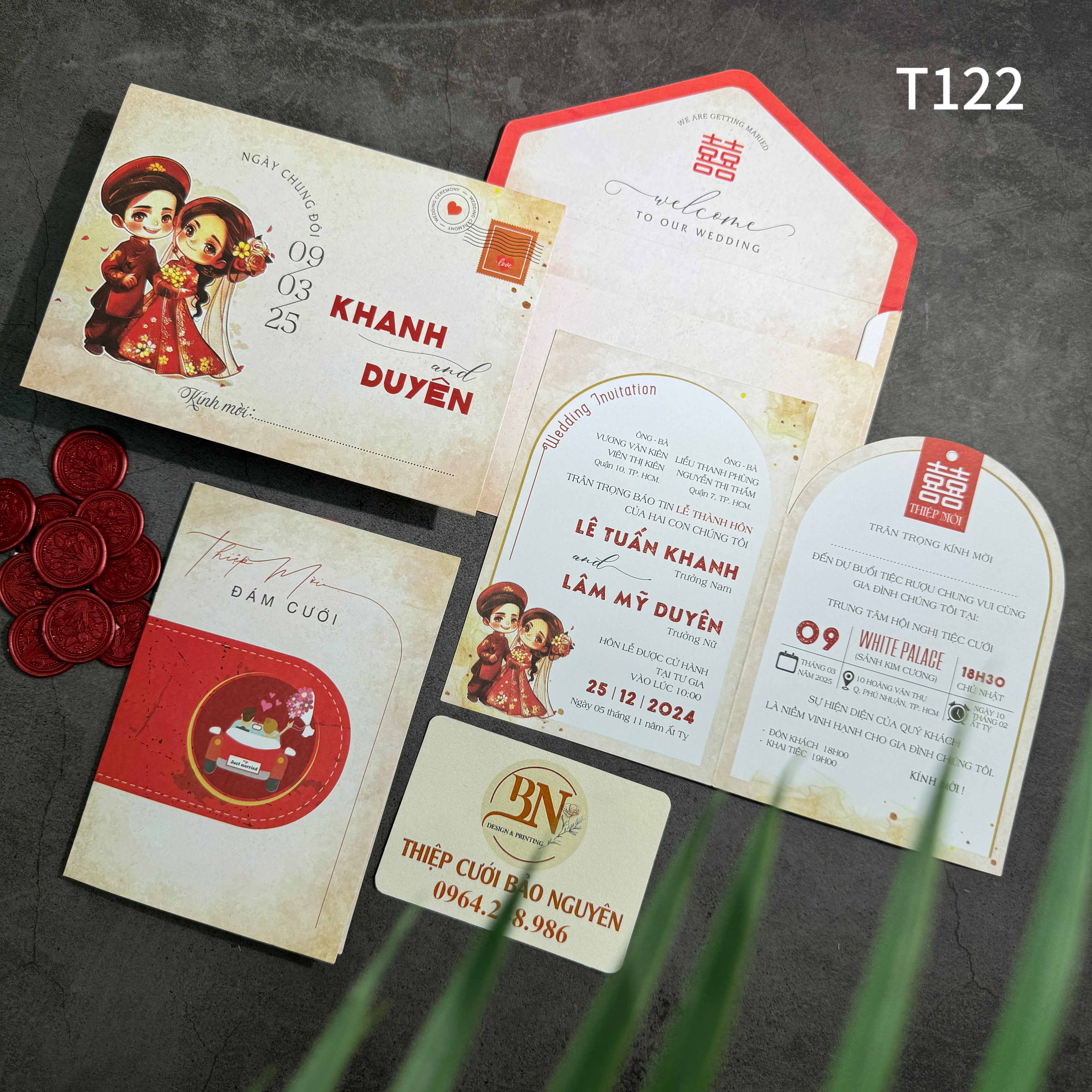 (T122) Thiệp cưới giá rẻ ruột gập đôi