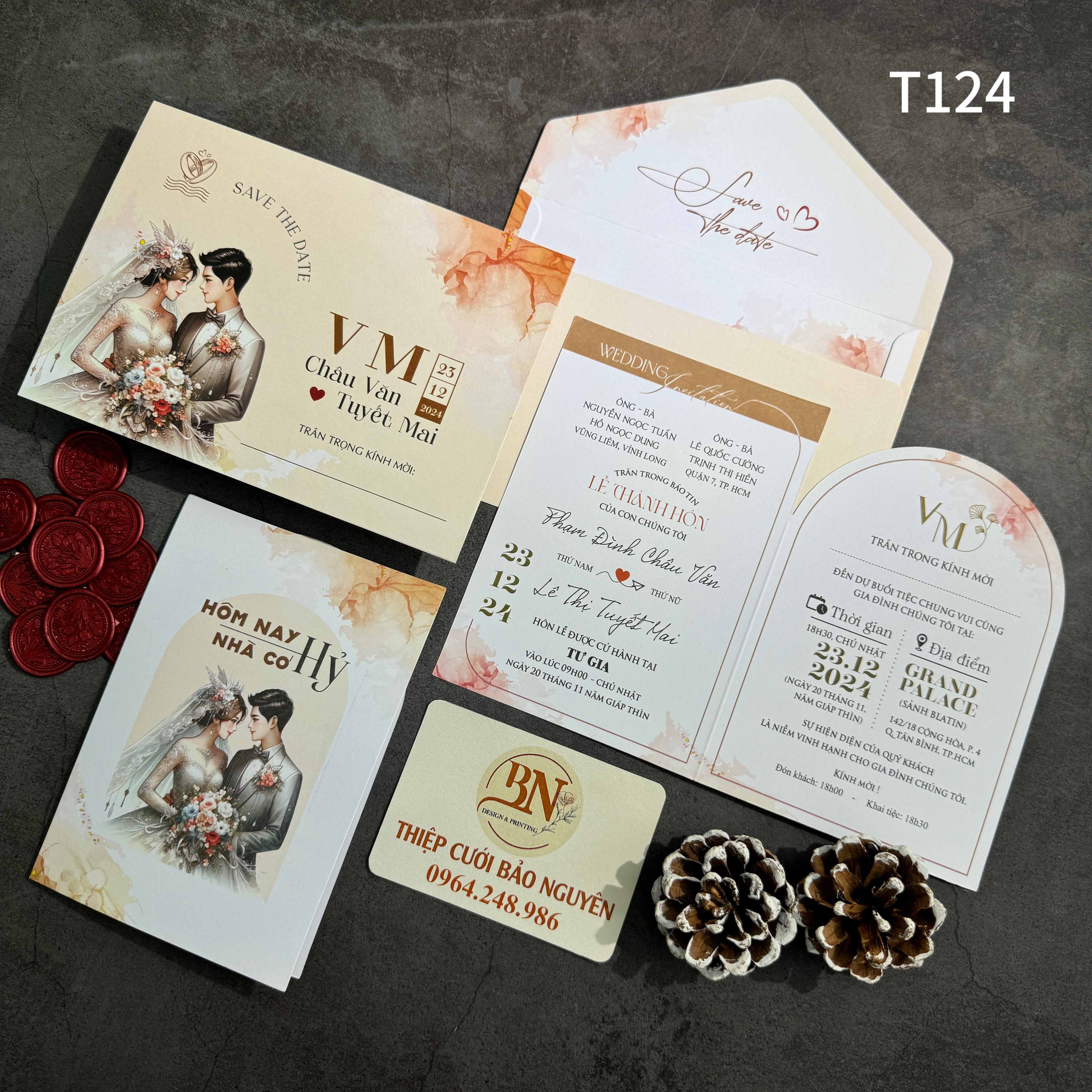 (T124) Thiệp cưới giá rẻ ruột gập đôi