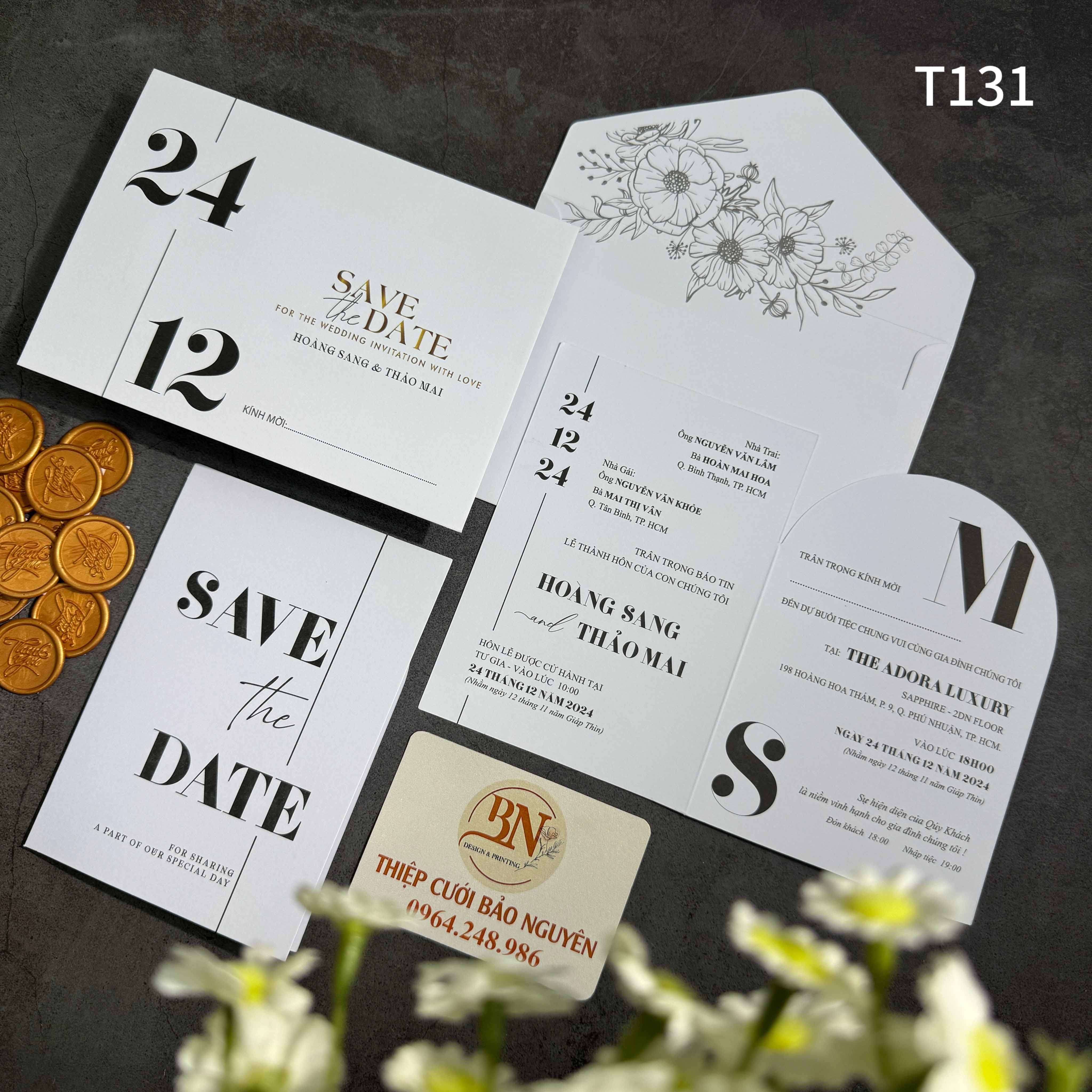 (T131) Thiệp cưới giá rẻ ruột gập đôi