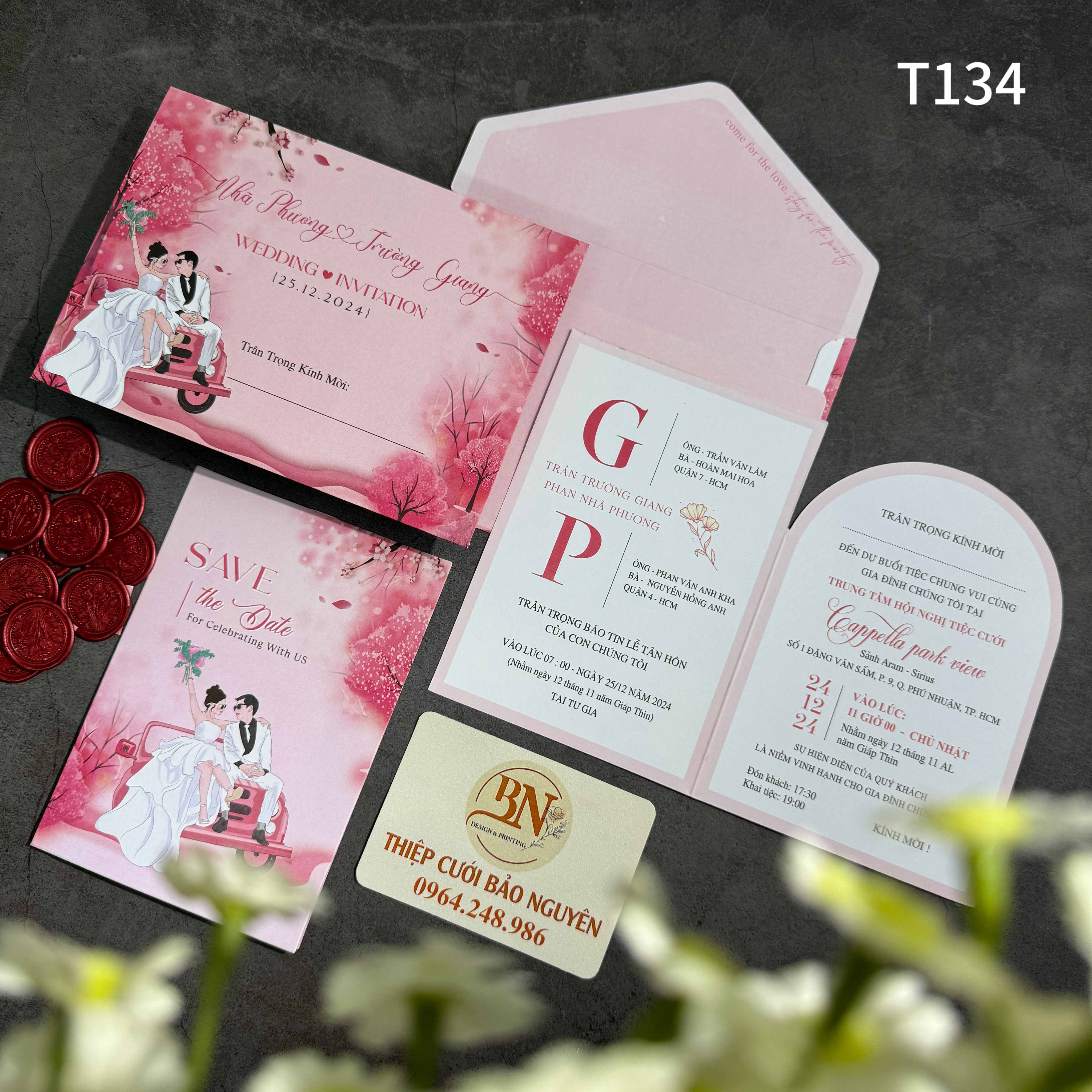 (T134) Thiệp cưới giá rẻ ruột gập đôi