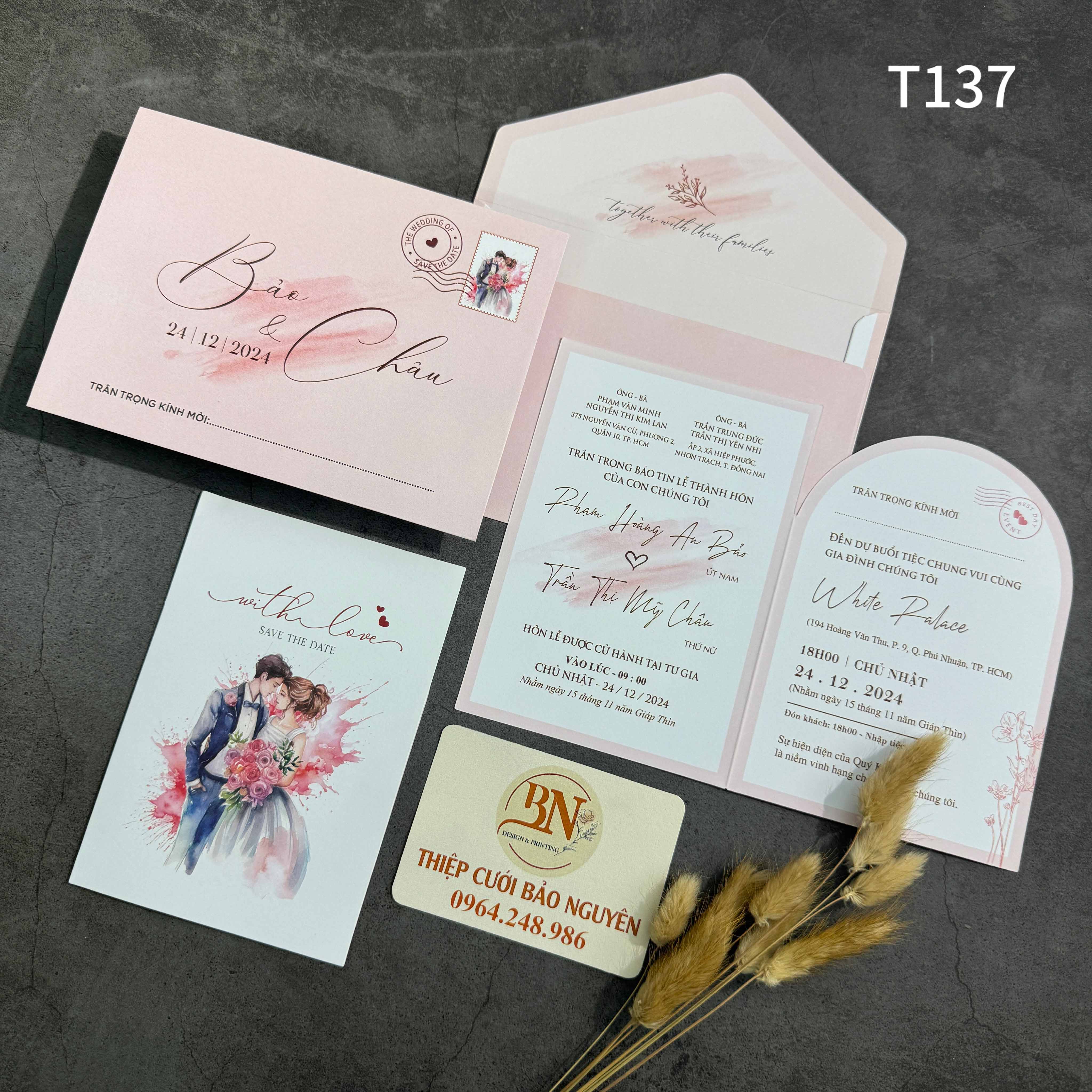 (T137) Thiệp cưới giá rẻ ruột gập đôi