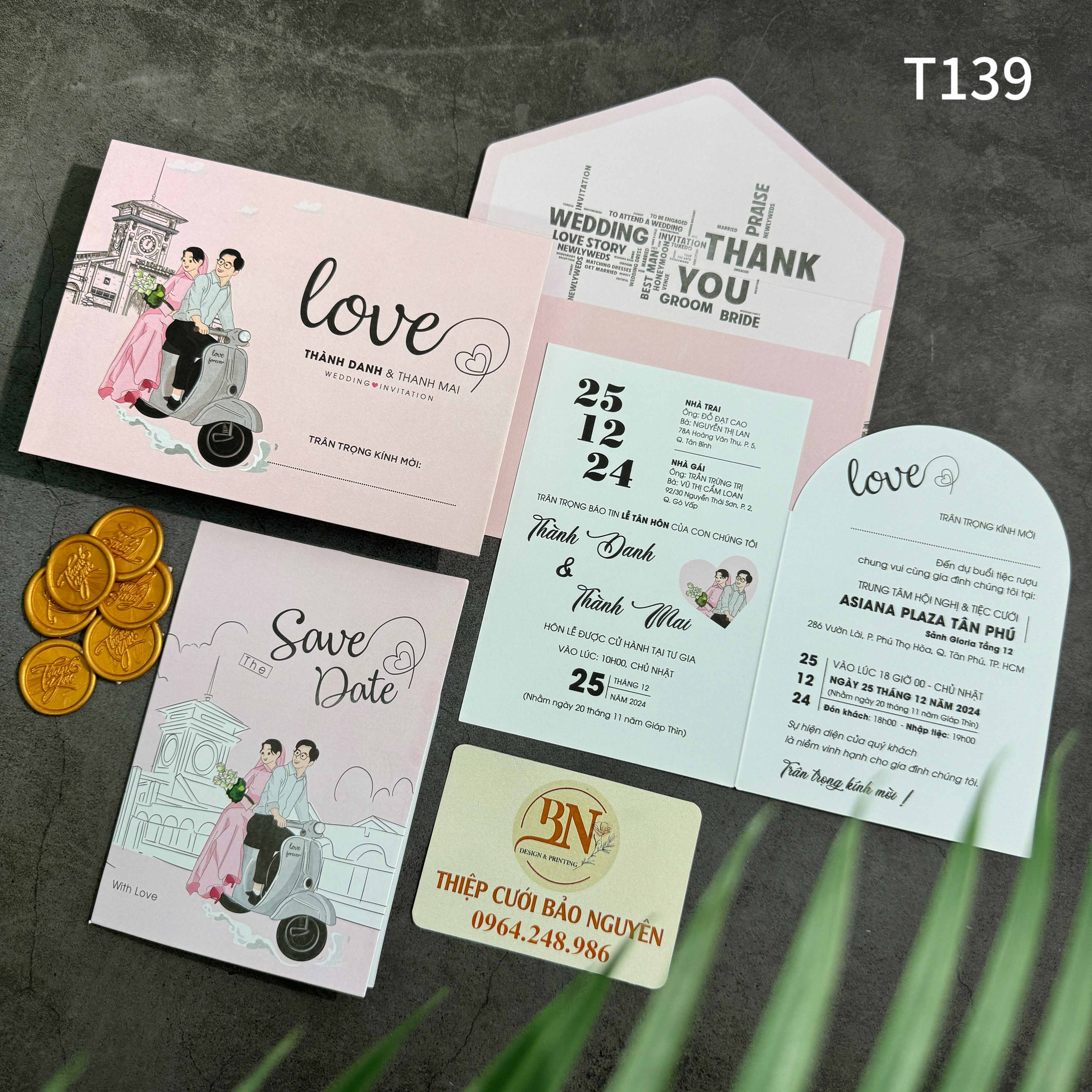 (T139) Thiệp cưới giá rẻ ruột gập đôi