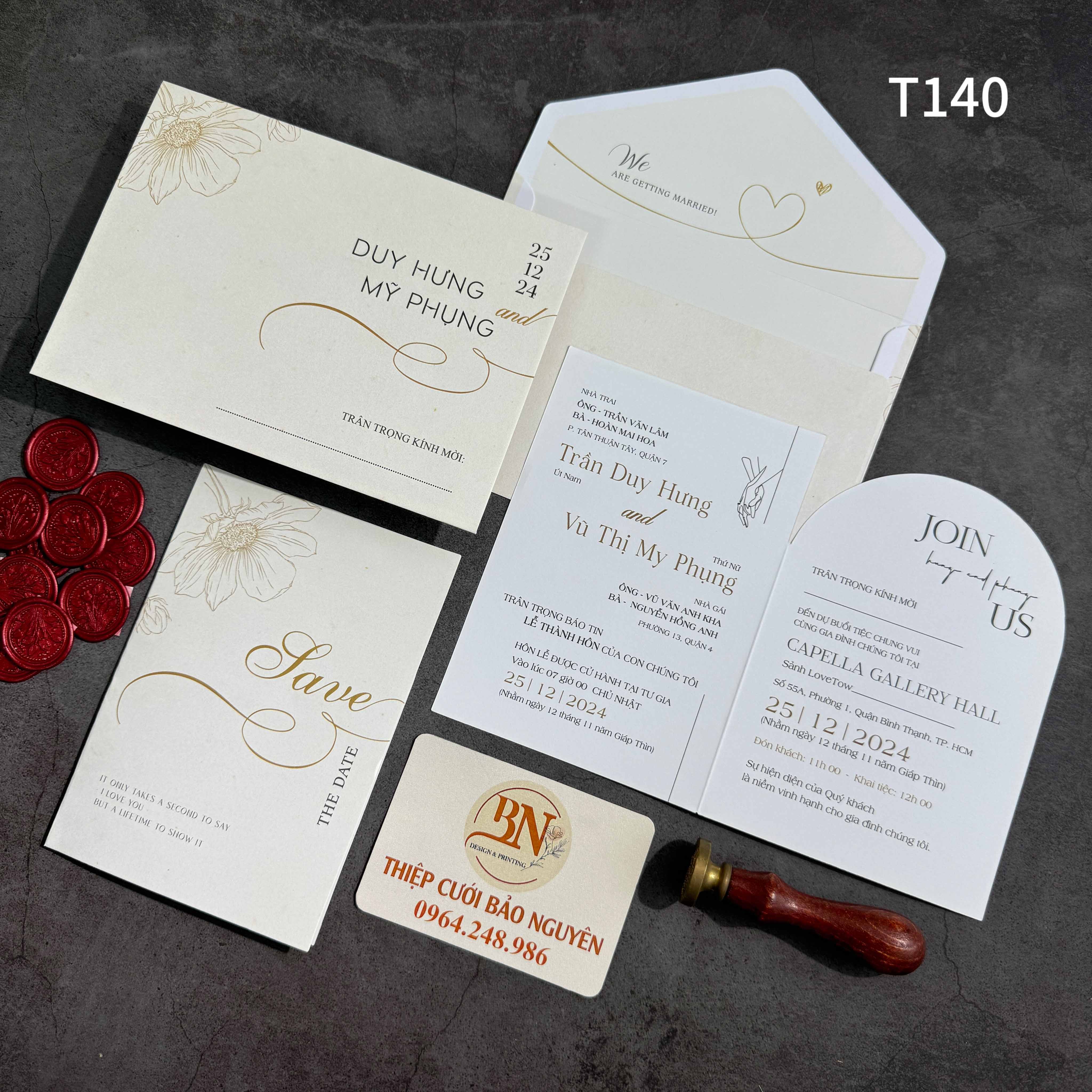 (T140) Thiệp cưới giá rẻ ruột gập đôi