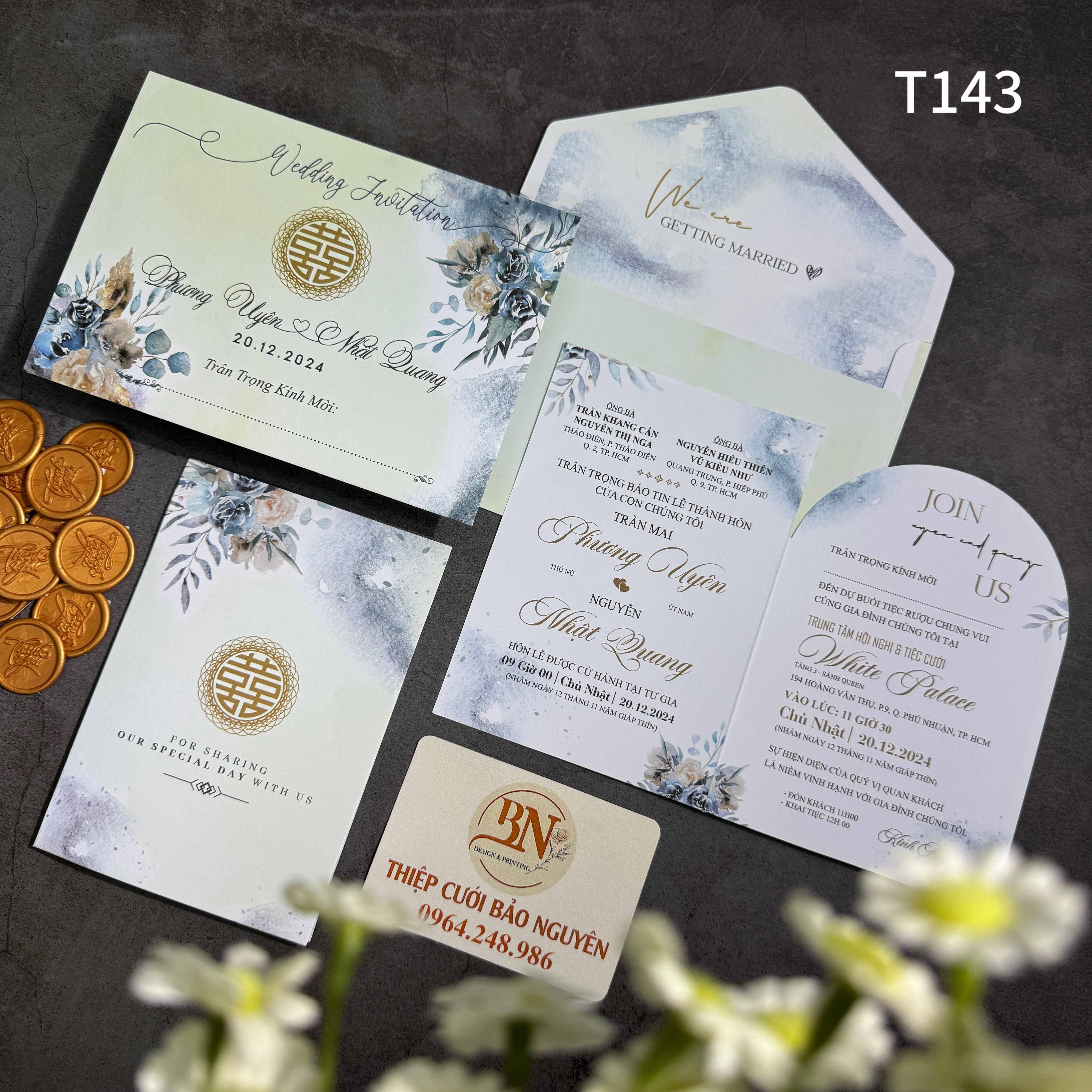 (T143) Thiệp cưới giá rẻ ruột gập đôi