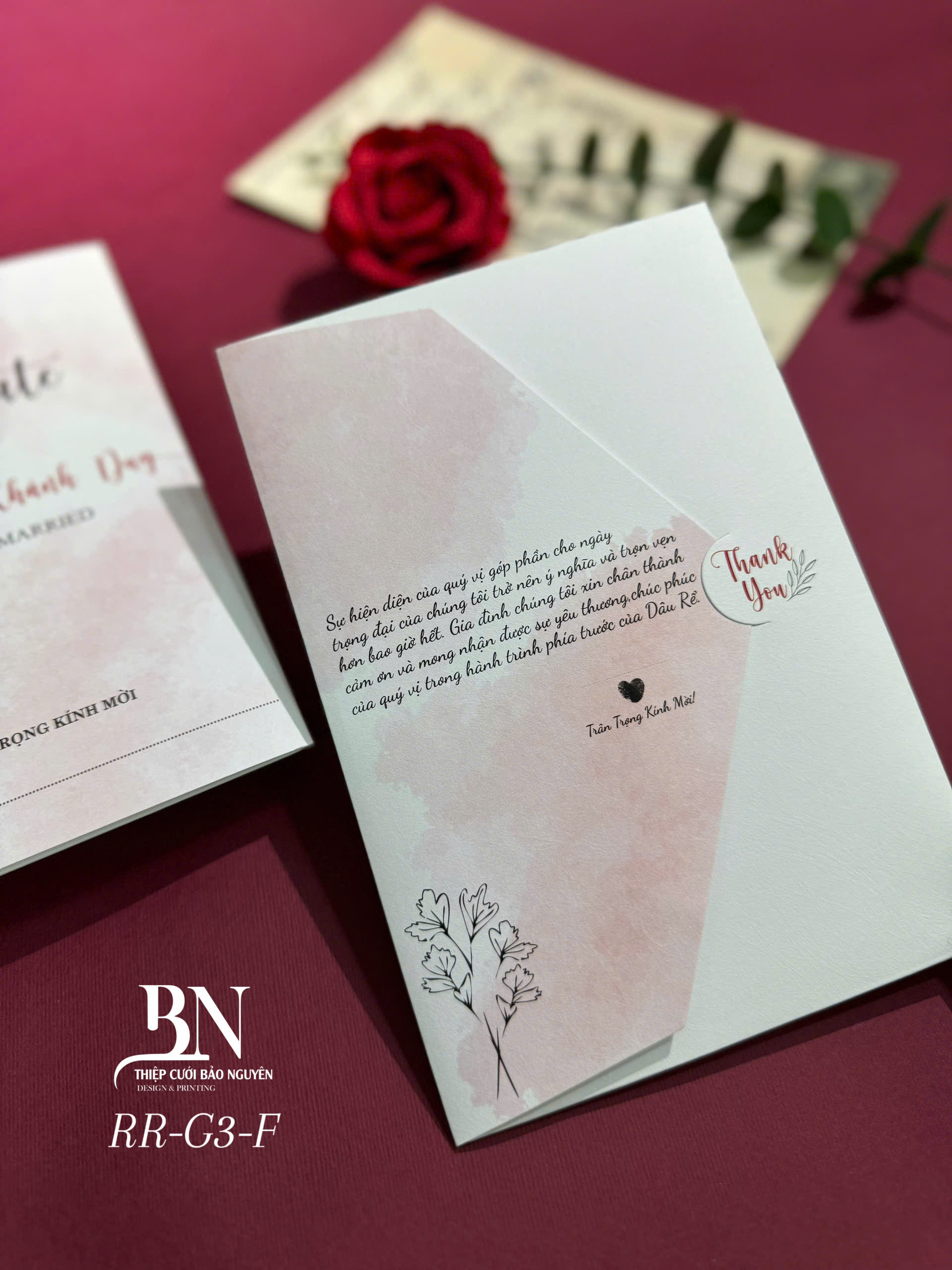 (RR3IN1 - BN003) Thiệp Cưới Gập 3 Có Bao Thư 3IN1