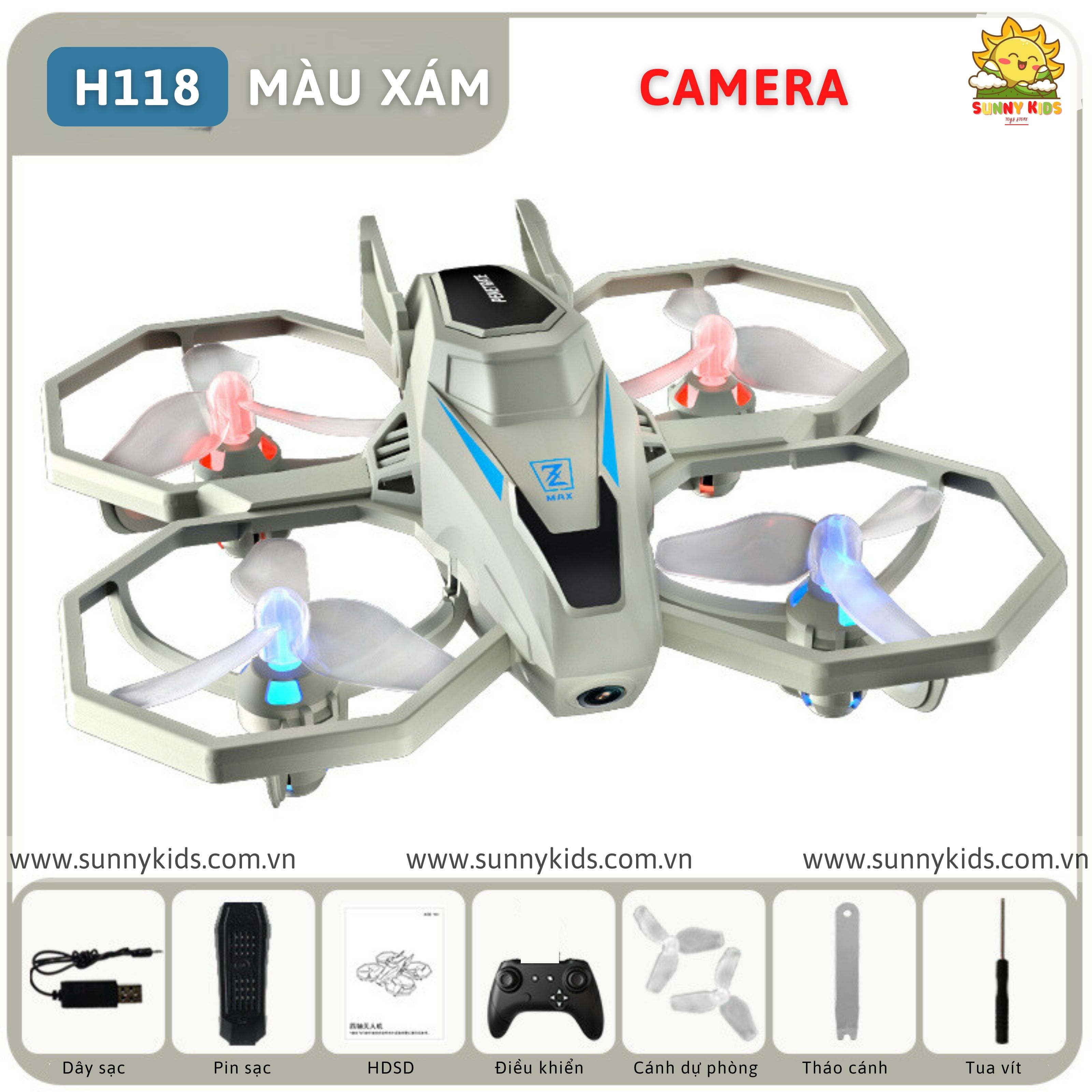 Drone Mini Điều khiển từ xa JJRC H118 | Máy bay đồ chơi có Camera | Vận hành siêu êm, chính xác