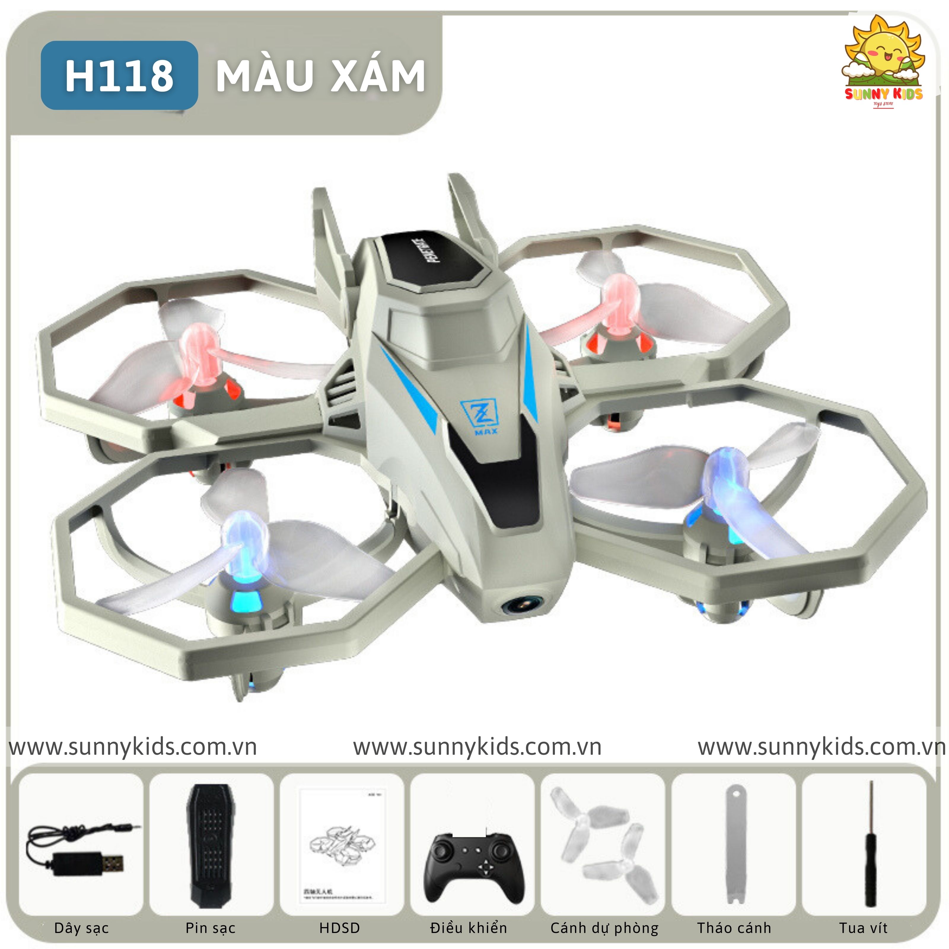 Drone Mini Điều khiển từ xa JJRC H118 | Máy bay đồ chơi có Camera | Vận hành siêu êm, chính xác
