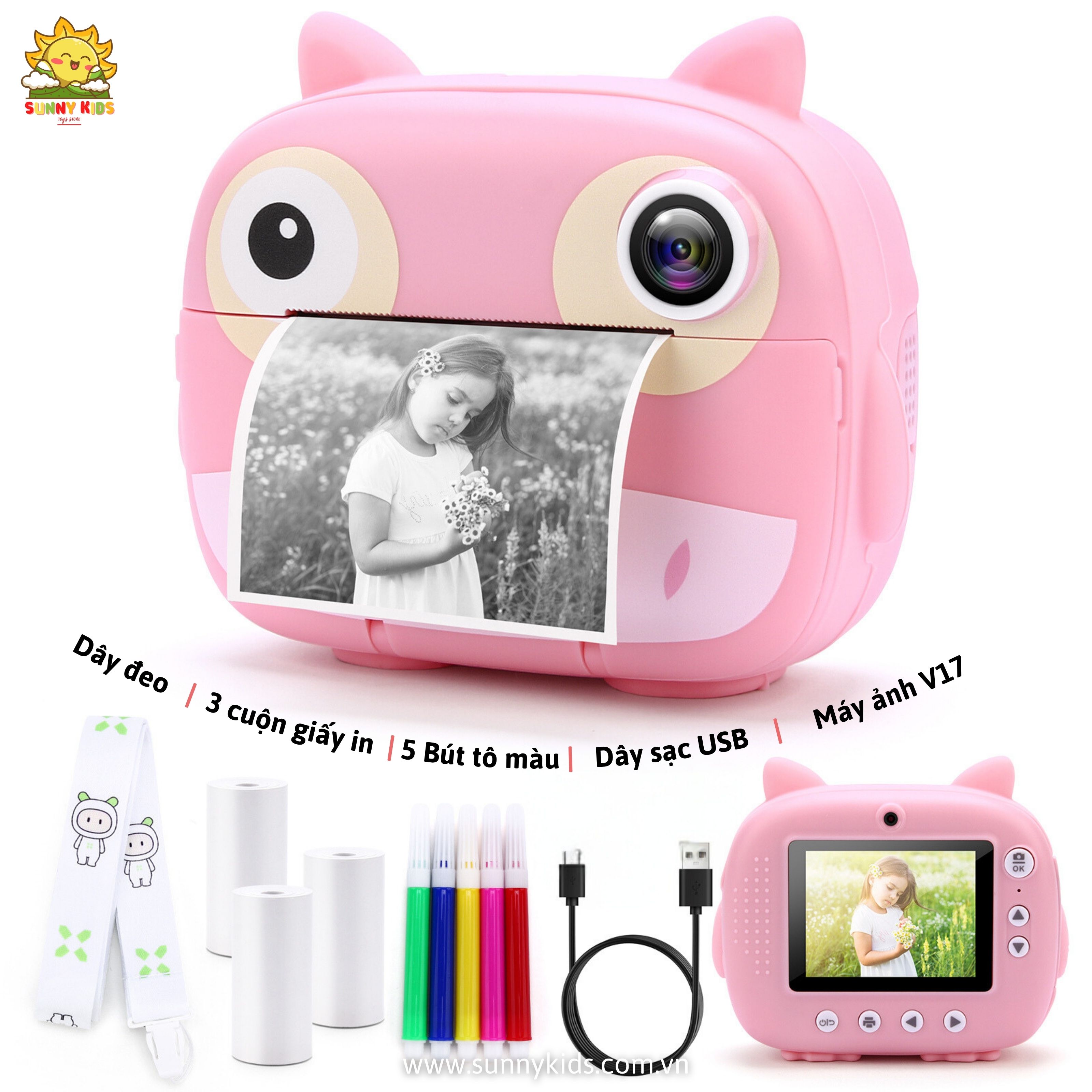 Máy chụp hình cho Bé JJRC V17 | In ảnh lấy liền | 2 Cameras, Zoom 16x, Video 1080P