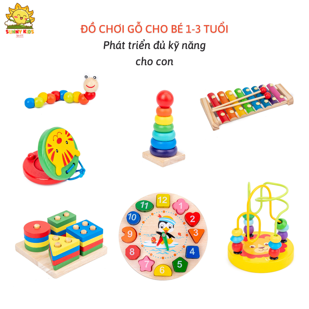 Đồ chơi gỗ thông minh phát triển trí tuệ, gỗ được làm min, bo tròn, sơn nước không chứa chất gây hại cho bé - Sunny Kids