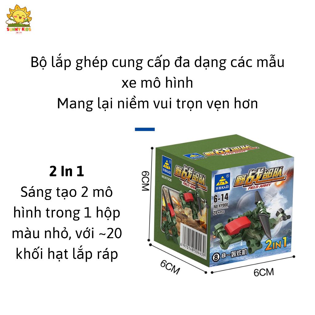 Đồ chơi lắp ráp mô hình xe Quân Sự, 2 IN 1, đồ chơi xe mô hình kích thước nhỏ, giúp bé thông minh, sáng tạo - Sunny Kids