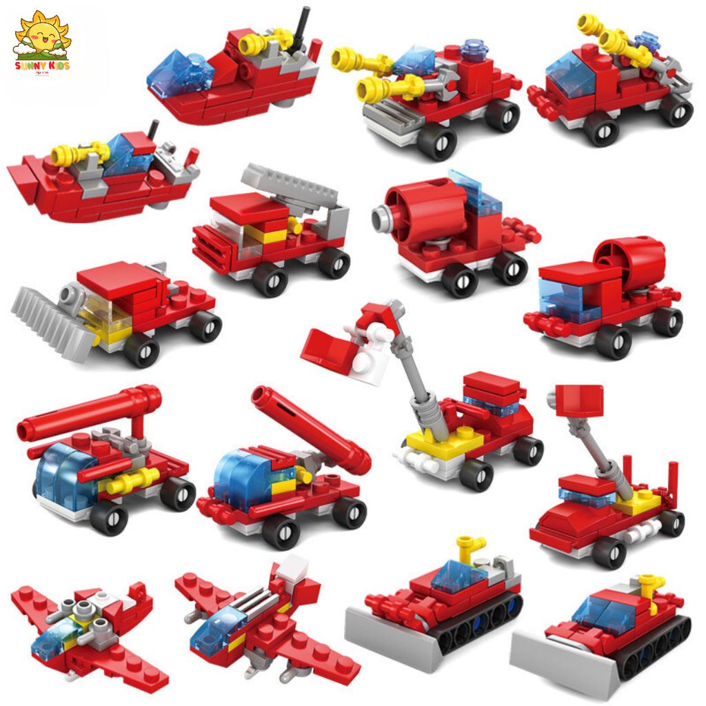 Đồ chơi lắp ráp mô hình xe Cứu Hỏa, 2 IN 1, nhựa ABS cao cấp, khối lắp ghép chắc chắn, bo tròn góc cạnh - Sunny Kids
