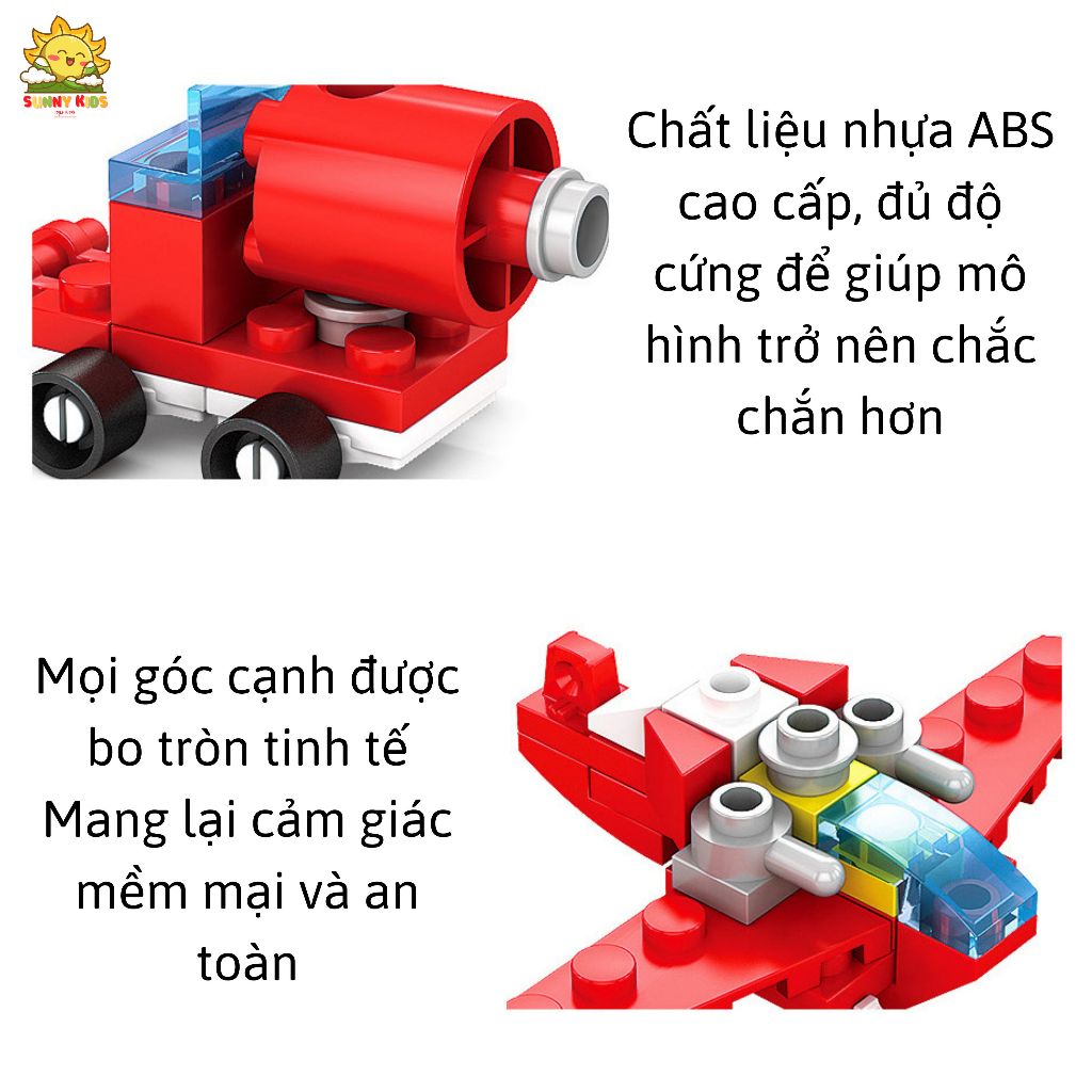 Đồ chơi lắp ráp mô hình xe Cứu Hỏa, 2 IN 1, nhựa ABS cao cấp, khối lắp ghép chắc chắn, bo tròn góc cạnh - Sunny Kids