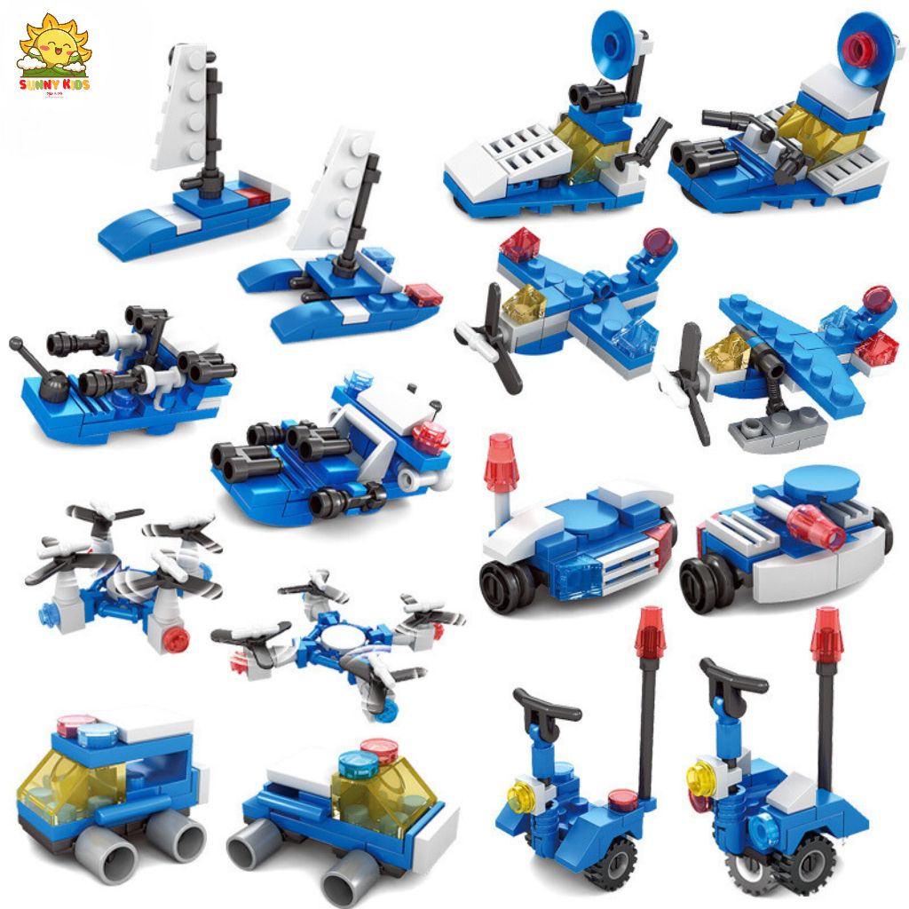Đồ chơi lắp ráp mô hình xe Cảnh Sát, 2 IN 1, đa dạng mẫu mã, chất liệu an toàn, đồ chơi giúp bé sáng tạo - Sunny Kids