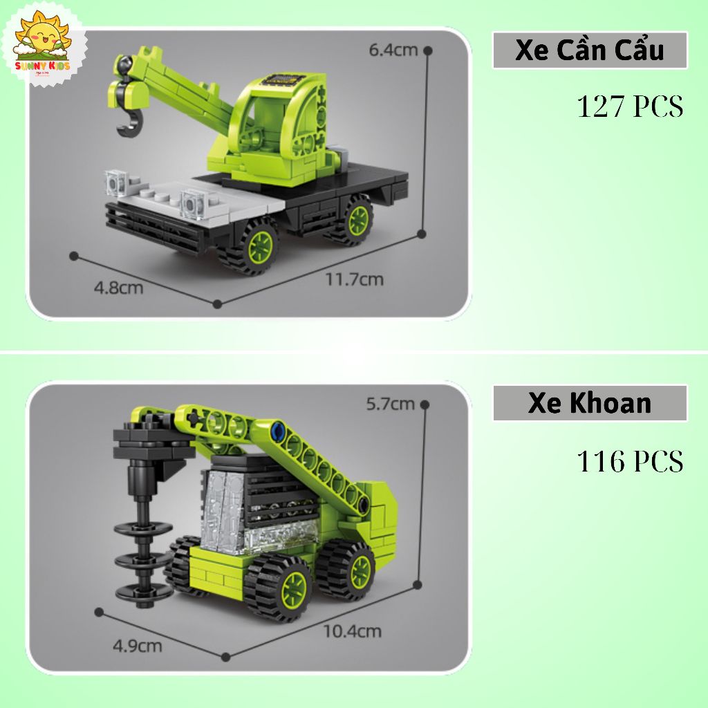 Bộ Đồ chơi lắp ráp Mô hình, 8 IN 1, kích thước lớn 42cm, 1065 hạt, nhựa ABS rất chắc chắn, đồ chơi sáng tạo - Sunny Kids