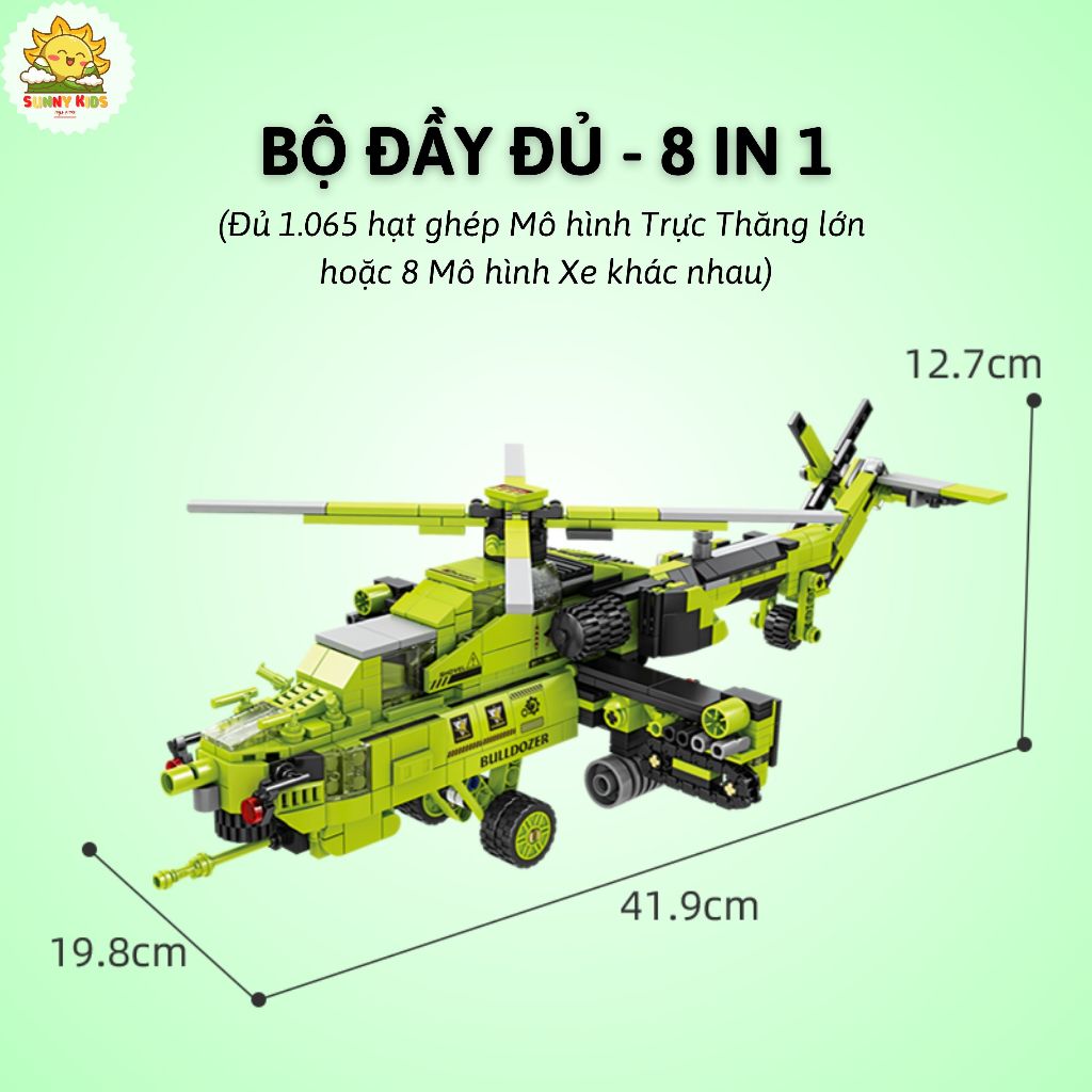 Bộ Đồ chơi lắp ráp Mô hình, 8 IN 1, kích thước lớn 42cm, 1065 hạt, nhựa ABS rất chắc chắn, đồ chơi sáng tạo - Sunny Kids