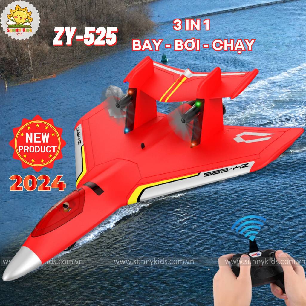 Máy bay Điều khiển từ xa ZY-525, 3 Chế độ Bay - Bơi - Chạy, Phiên bản mới 2024, khoảng cách 300m, Pin sạc - Sunny Kids