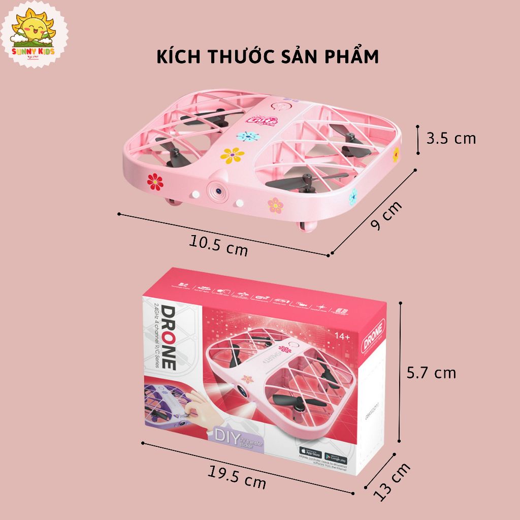 Drone Camera 4K - JJRC H107 | Màu Hồng cho Bé gái | Sticker dễ thương