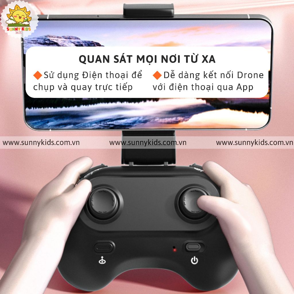 Drone Camera 4K - JJRC H107 | Màu Hồng cho Bé gái | Sticker dễ thương