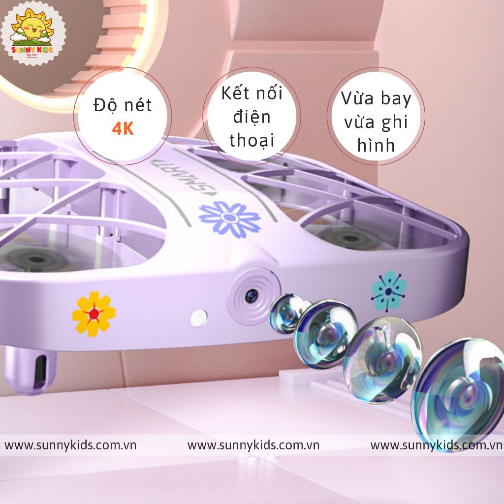Drone Camera 4K - JJRC H107 | Màu Hồng cho Bé gái | Sticker dễ thương
