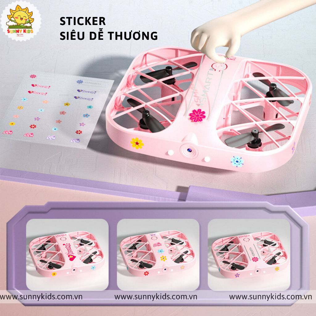 Drone Camera 4K - JJRC H107 | Màu Hồng cho Bé gái | Sticker dễ thương