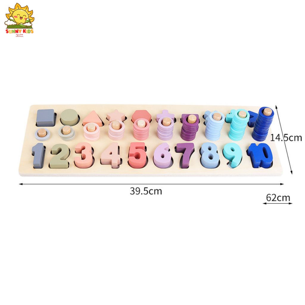 Bảng đồ chơi Montessori bằng gỗ, giúp bé học chữ số và các phép tính cơ bản, đồ chơi gỗ xếp hình khối - Sunny Kids