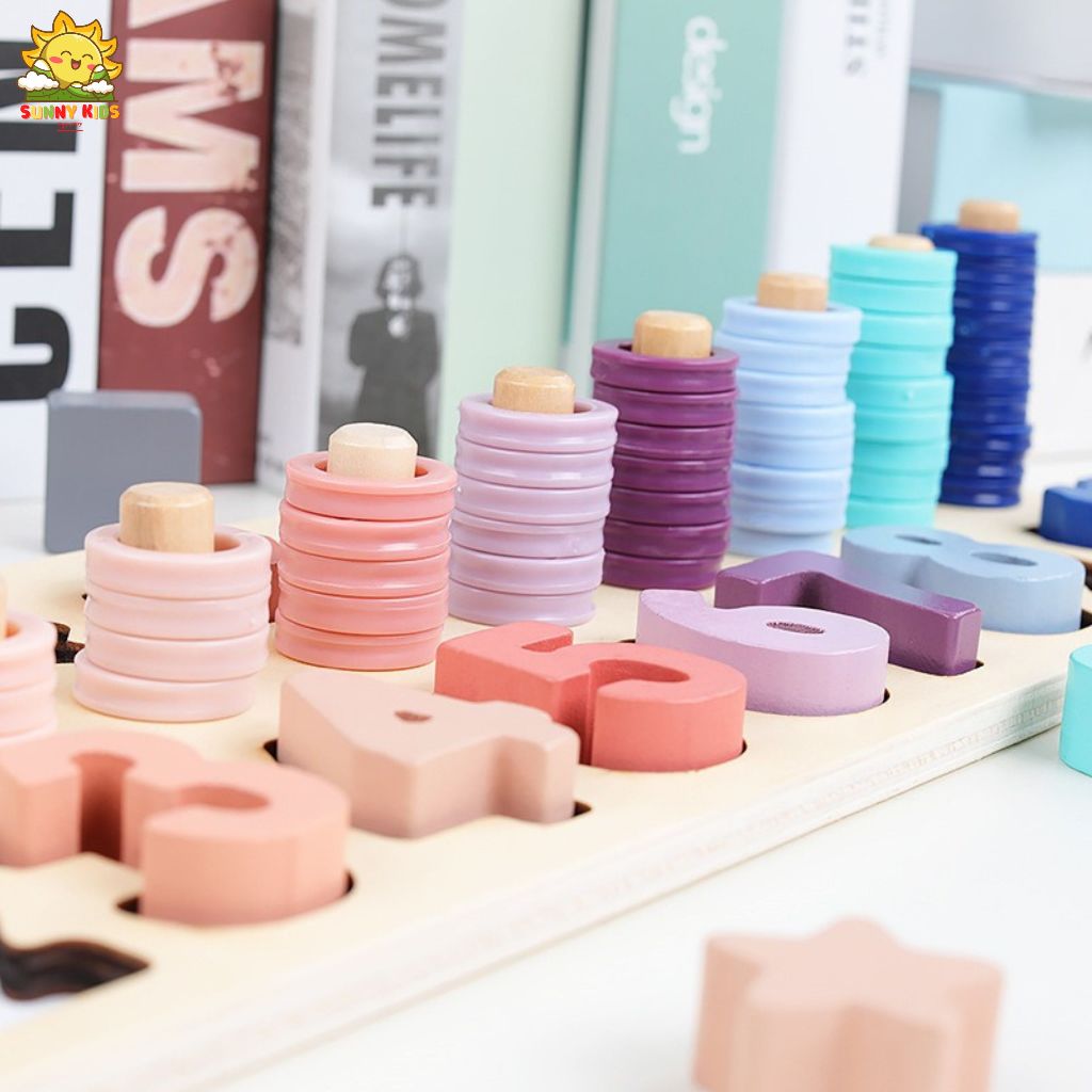 Bảng đồ chơi Montessori bằng gỗ, giúp bé học chữ số và các phép tính cơ bản, đồ chơi gỗ xếp hình khối - Sunny Kids
