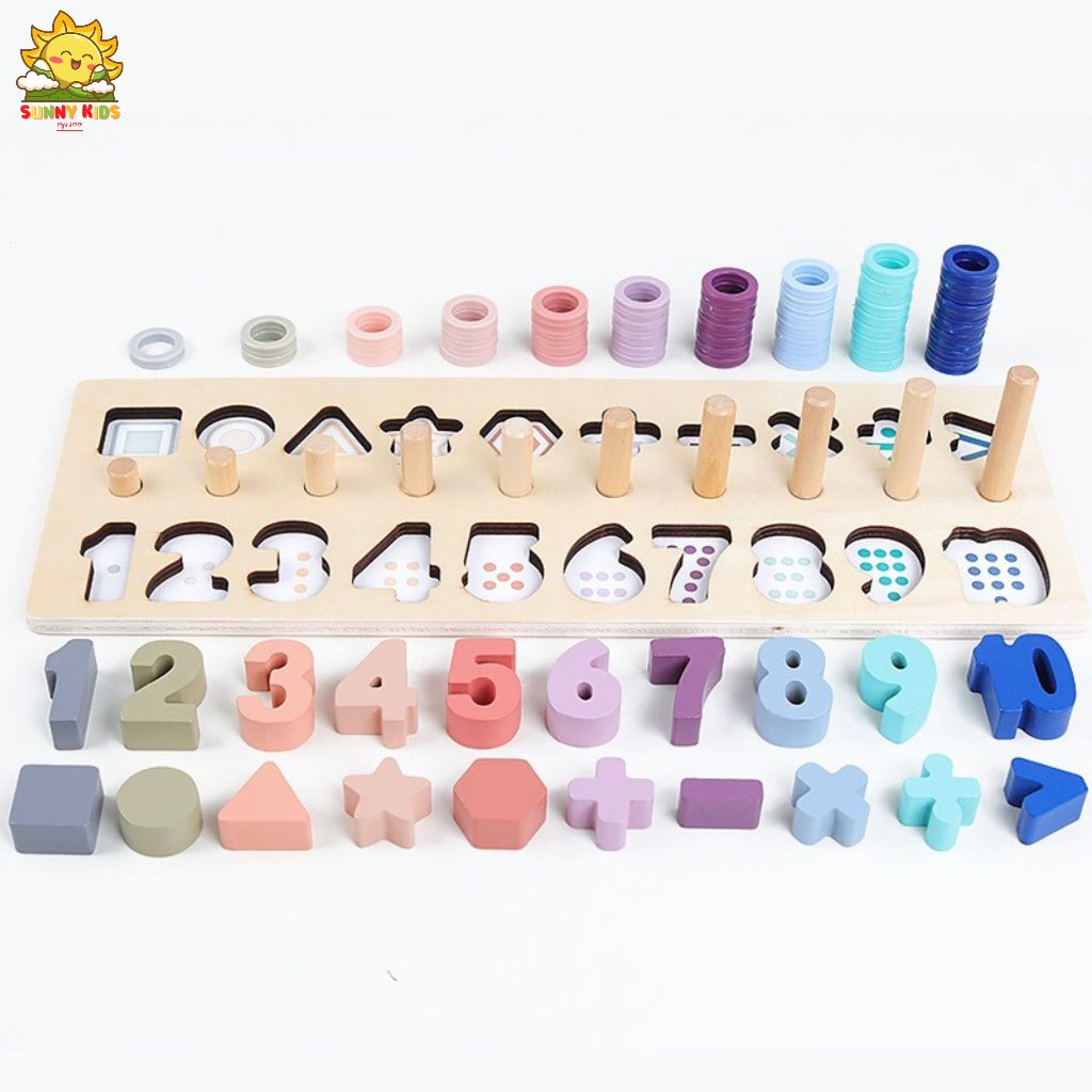 Bảng đồ chơi Montessori bằng gỗ, giúp bé học chữ số và các phép tính cơ bản, đồ chơi gỗ xếp hình khối - Sunny Kids
