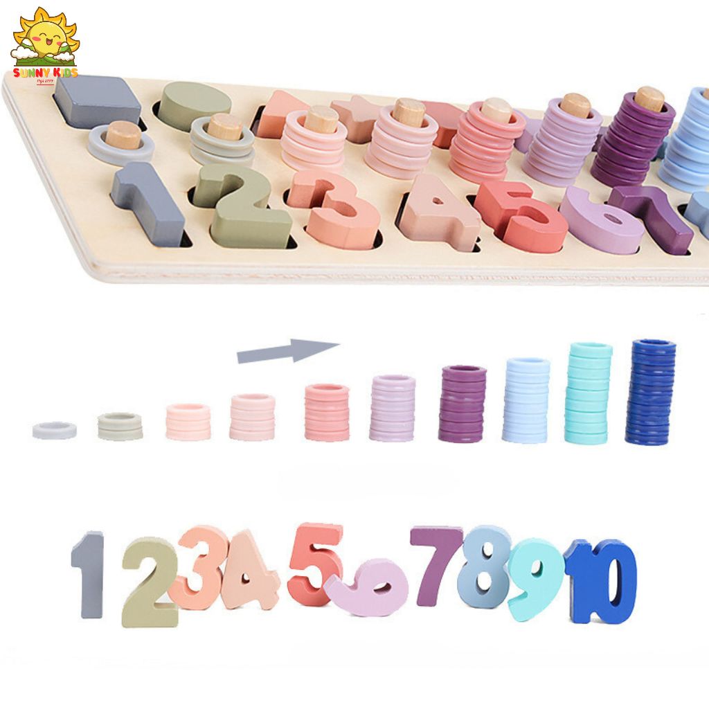 Bảng đồ chơi Montessori bằng gỗ, giúp bé học chữ số và các phép tính cơ bản, đồ chơi gỗ xếp hình khối - Sunny Kids