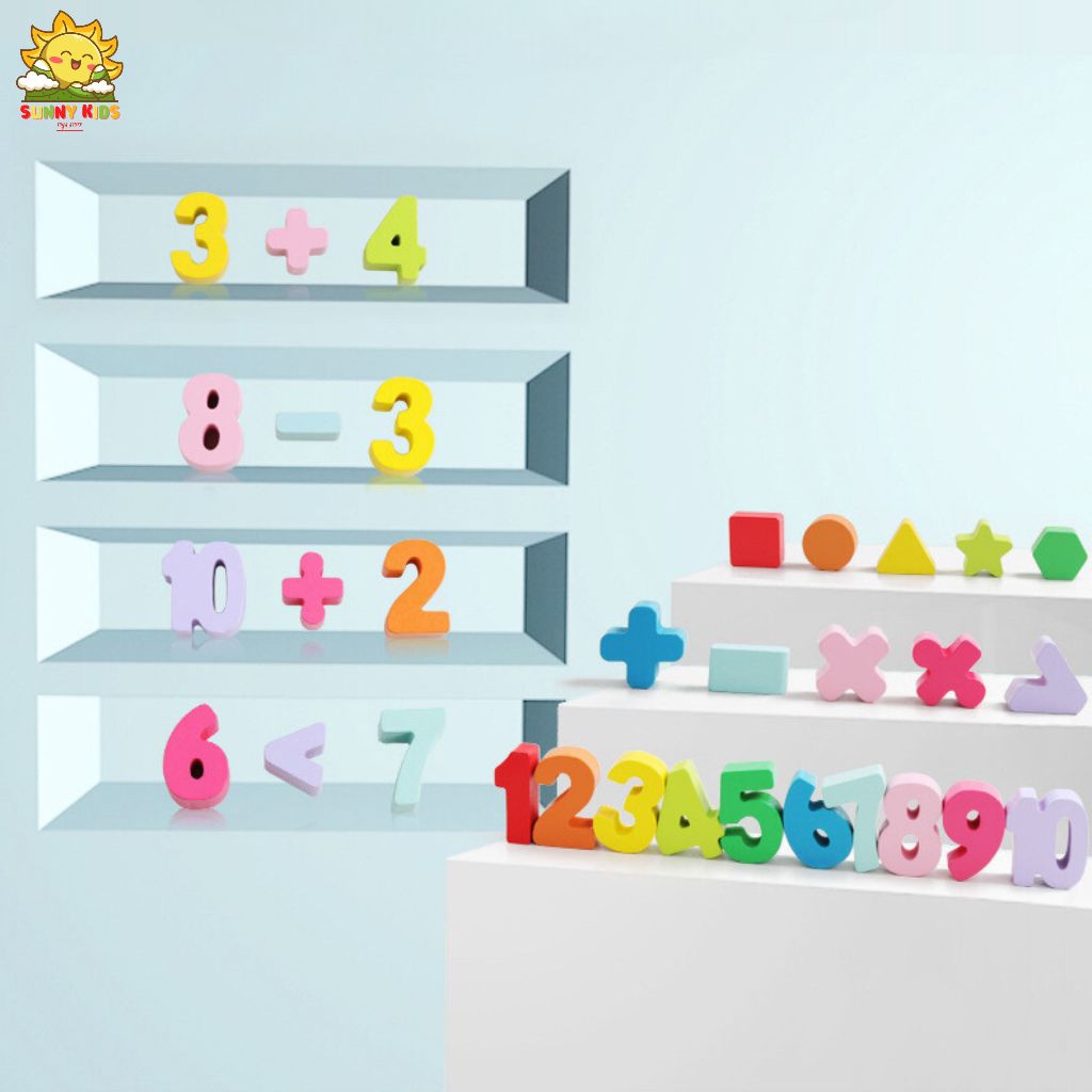 Bảng đồ chơi Montessori bằng gỗ, giúp bé học chữ số và các phép tính cơ bản, đồ chơi gỗ xếp hình khối - Sunny Kids