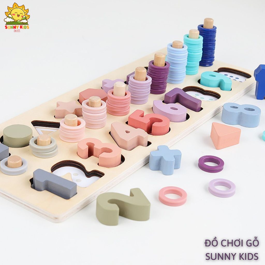 Bảng đồ chơi Montessori bằng gỗ, giúp bé học chữ số và các phép tính cơ bản, đồ chơi gỗ xếp hình khối - Sunny Kids