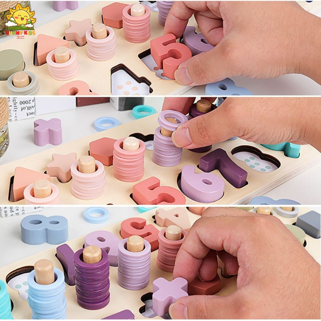 Bảng đồ chơi Montessori bằng gỗ, giúp bé học chữ số và các phép tính cơ bản, đồ chơi gỗ xếp hình khối - Sunny Kids